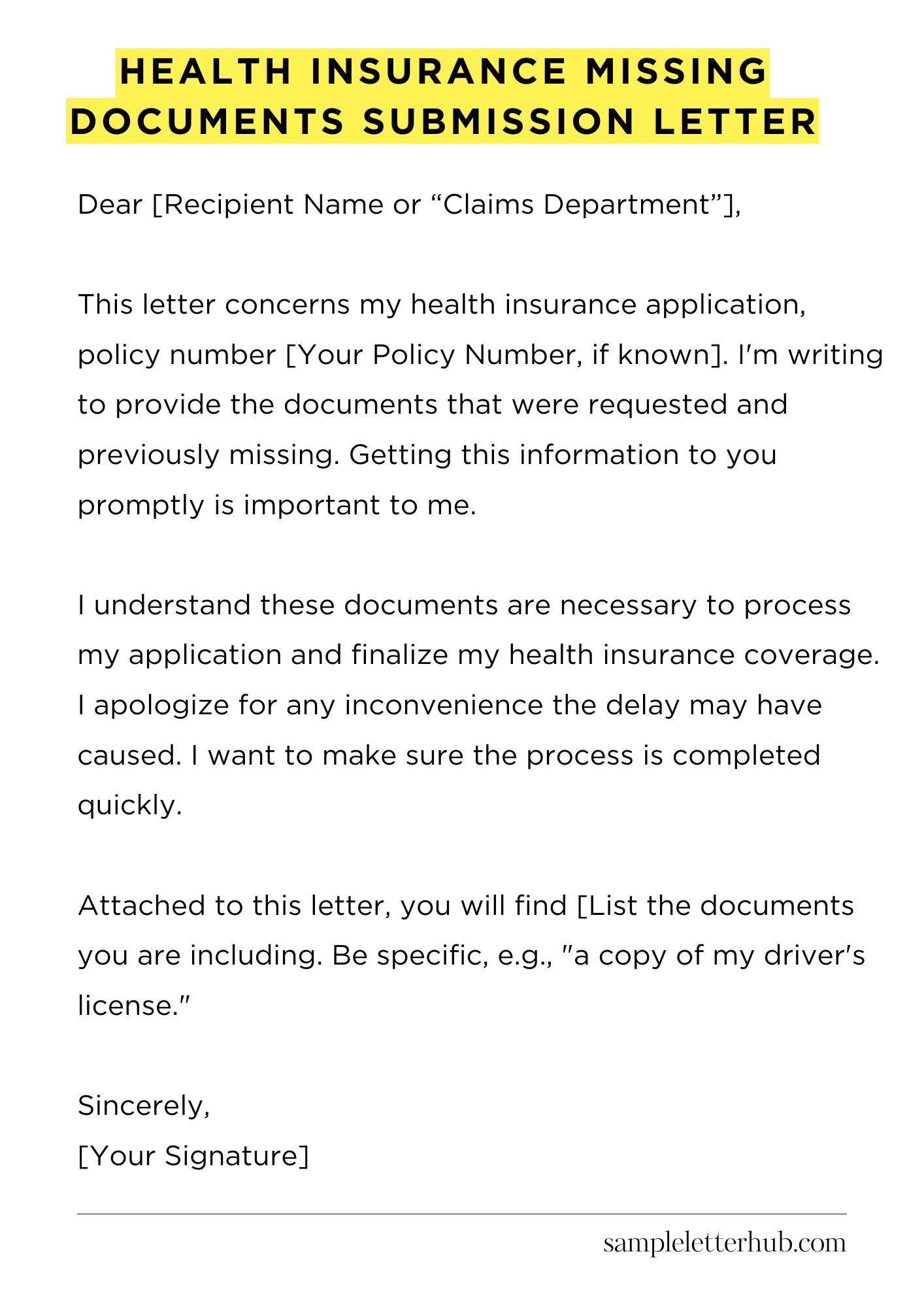 Health Insurance Missing Documents Submission Letter