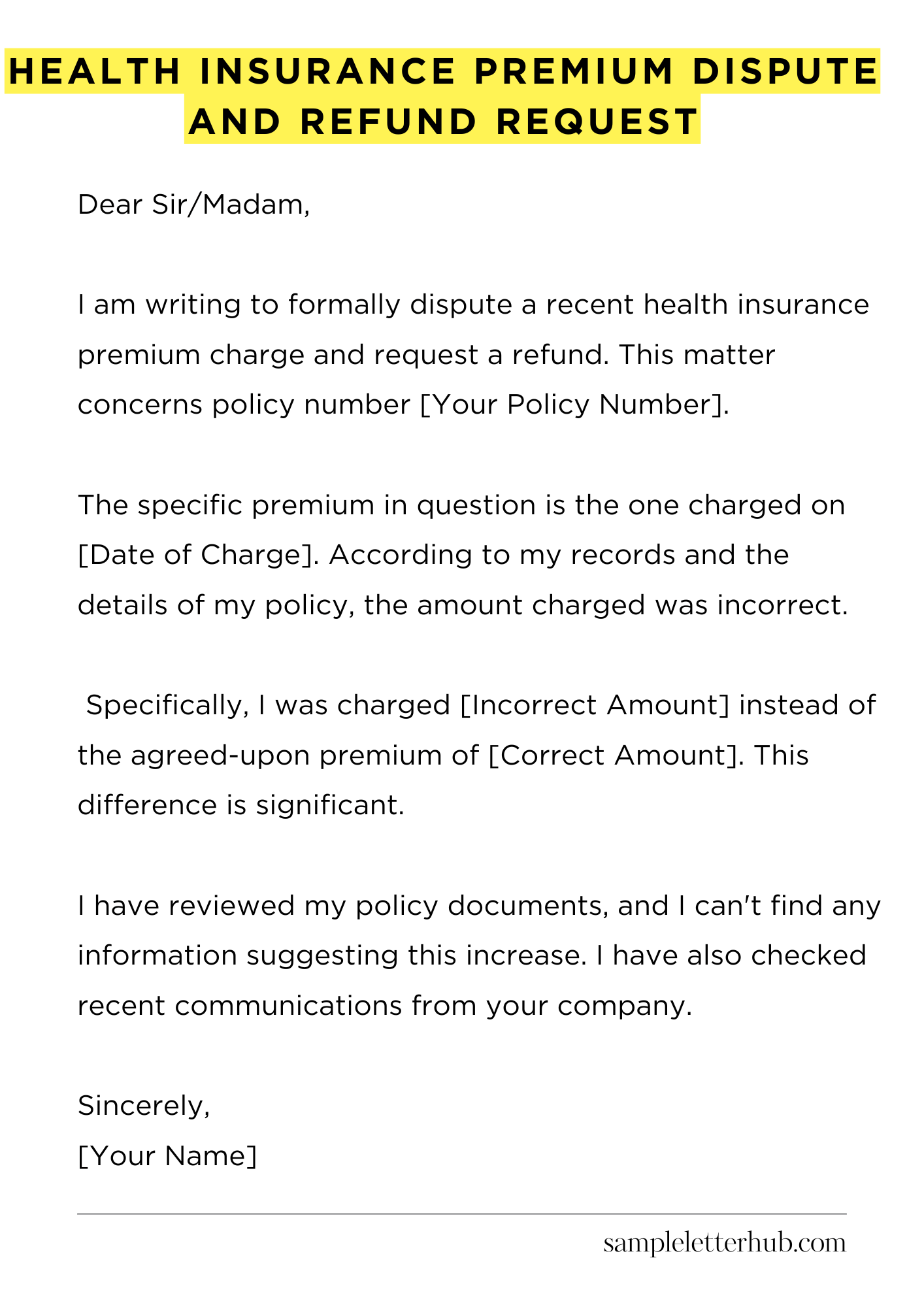 Health Insurance Premium Dispute and Refund Request