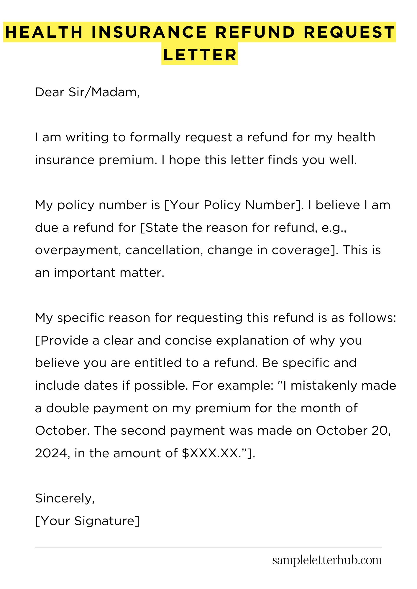 Health Insurance Refund Request Letter