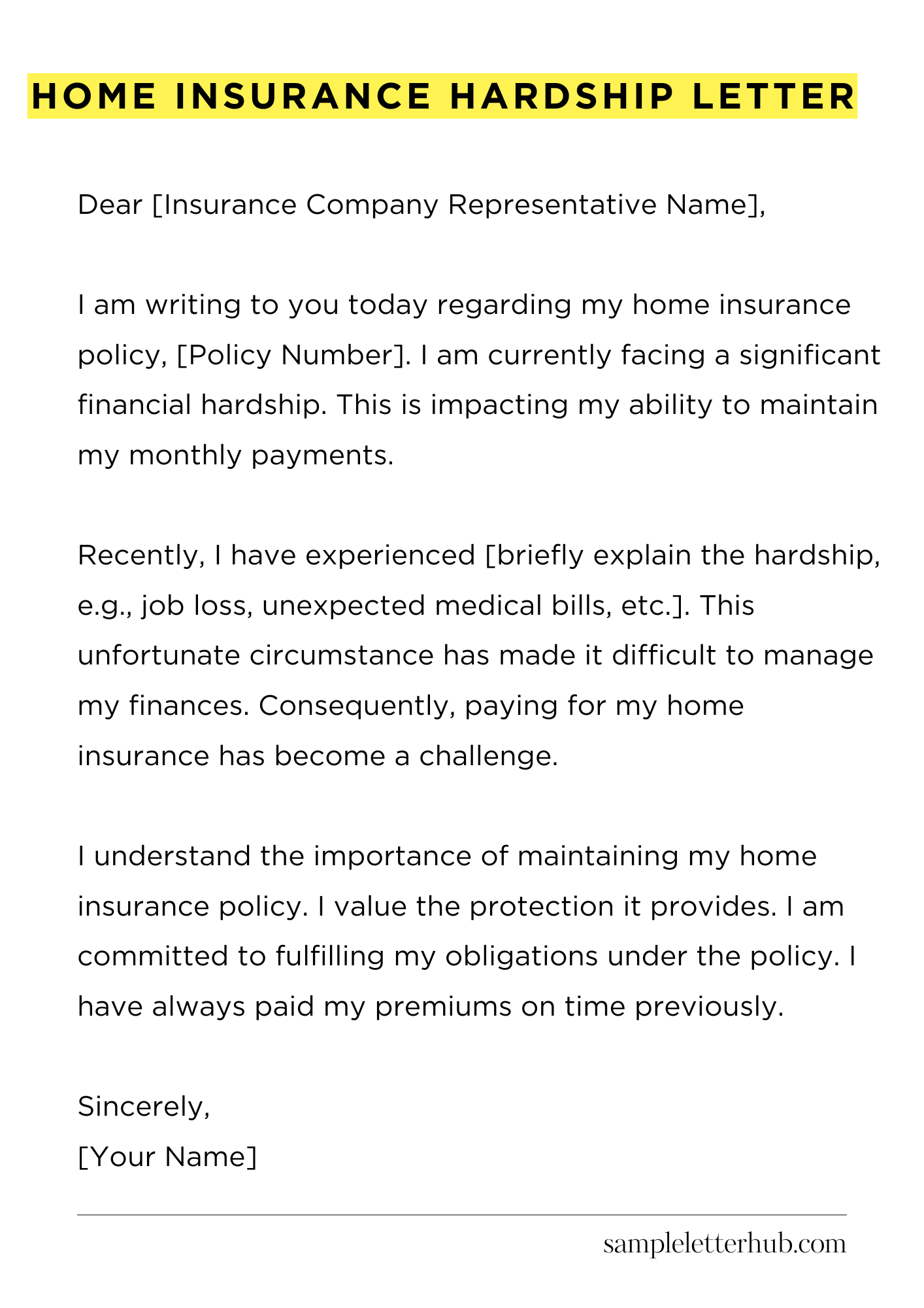 Home Insurance Hardship Letter
