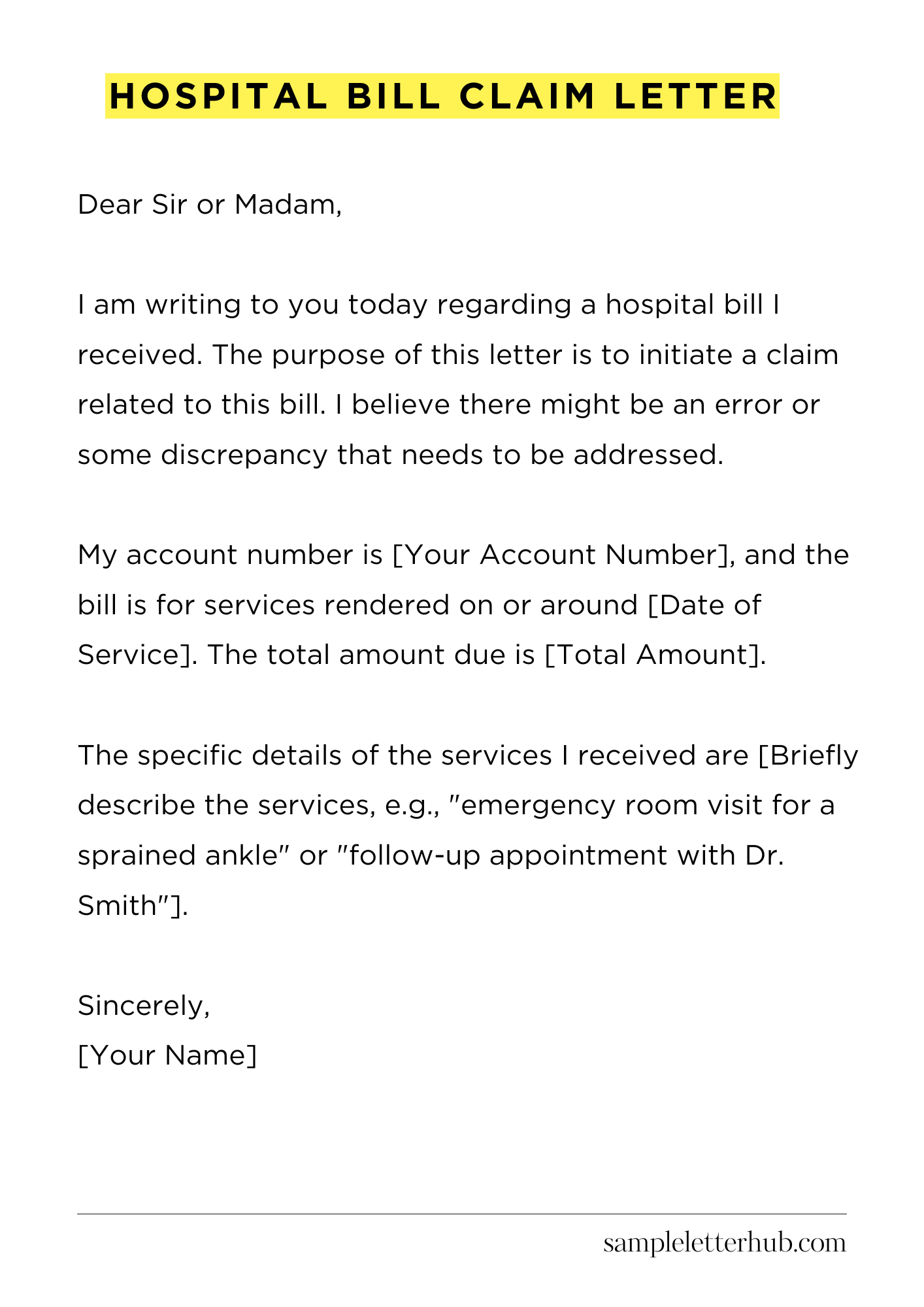 Hospital Bill Claim Letter