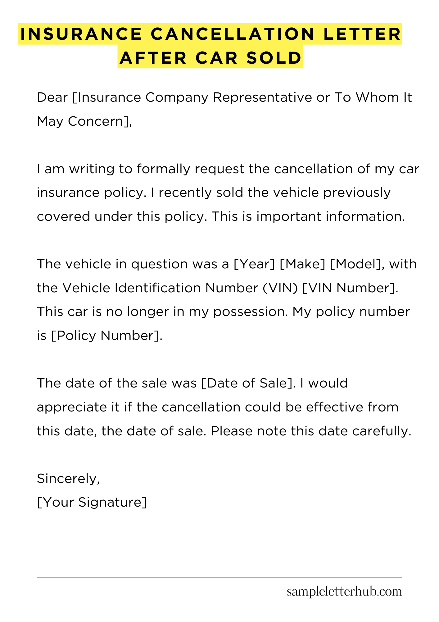 Insurance Cancellation Letter After Car Sold