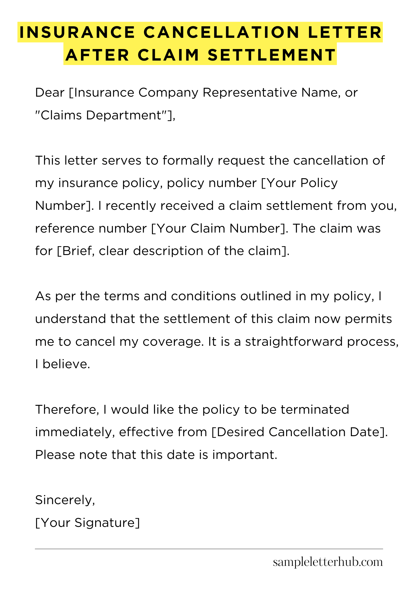 Insurance Cancellation Letter After Claim Settlement