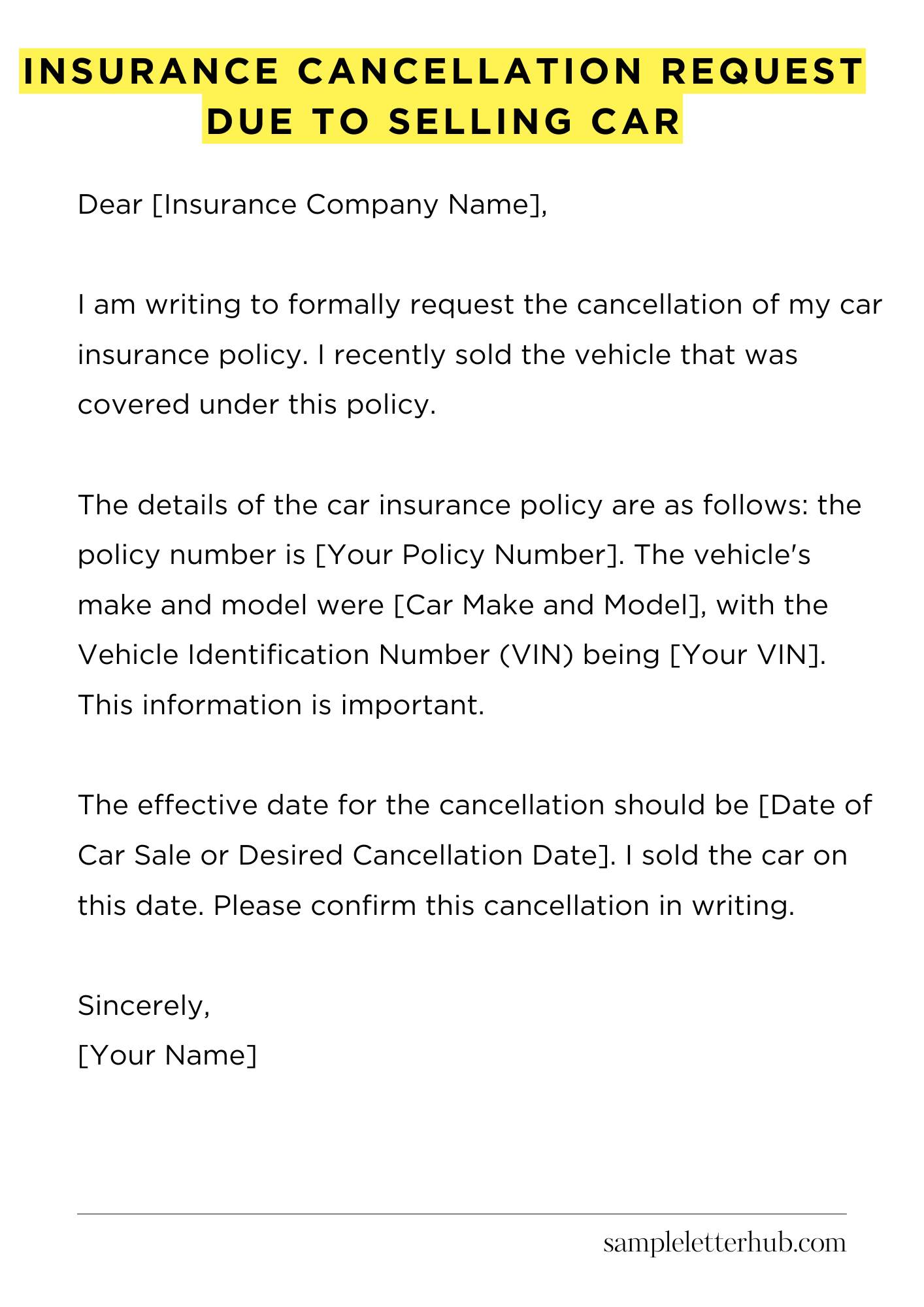 Insurance Cancellation Request Due to Selling Car
