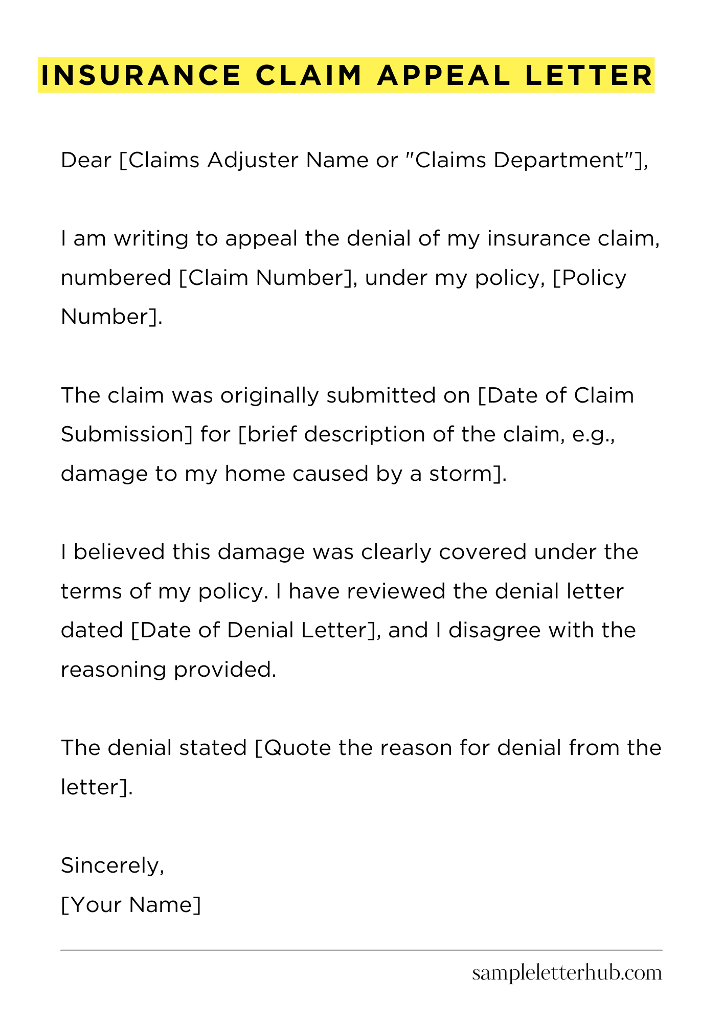 Insurance Claim Appeal Letter