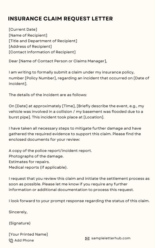Insurance Claim Request Letter