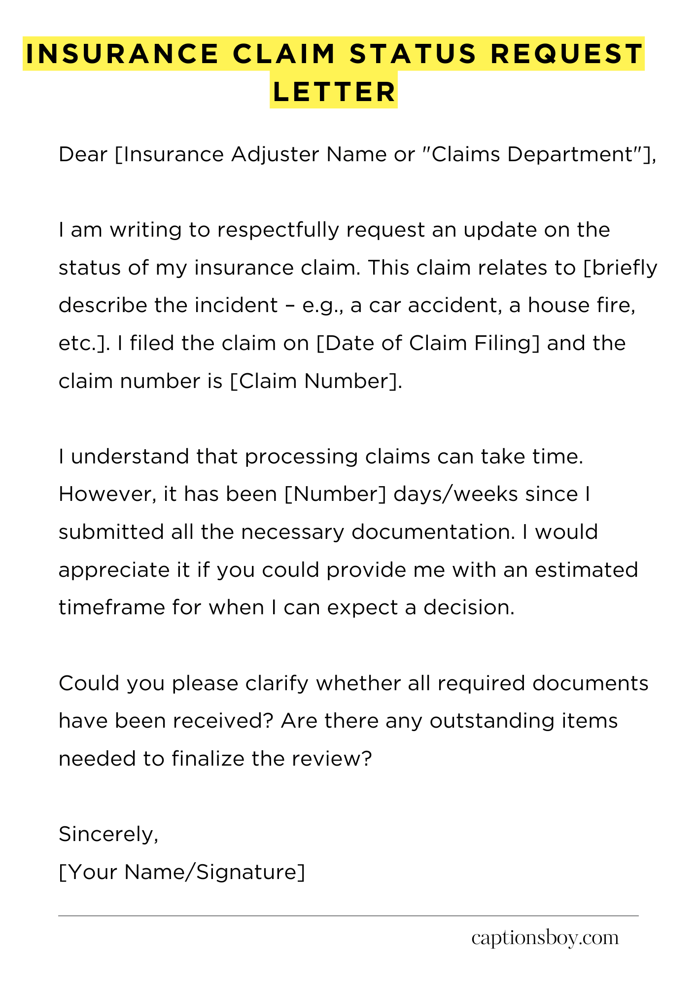 Insurance Claim Status Request Letter