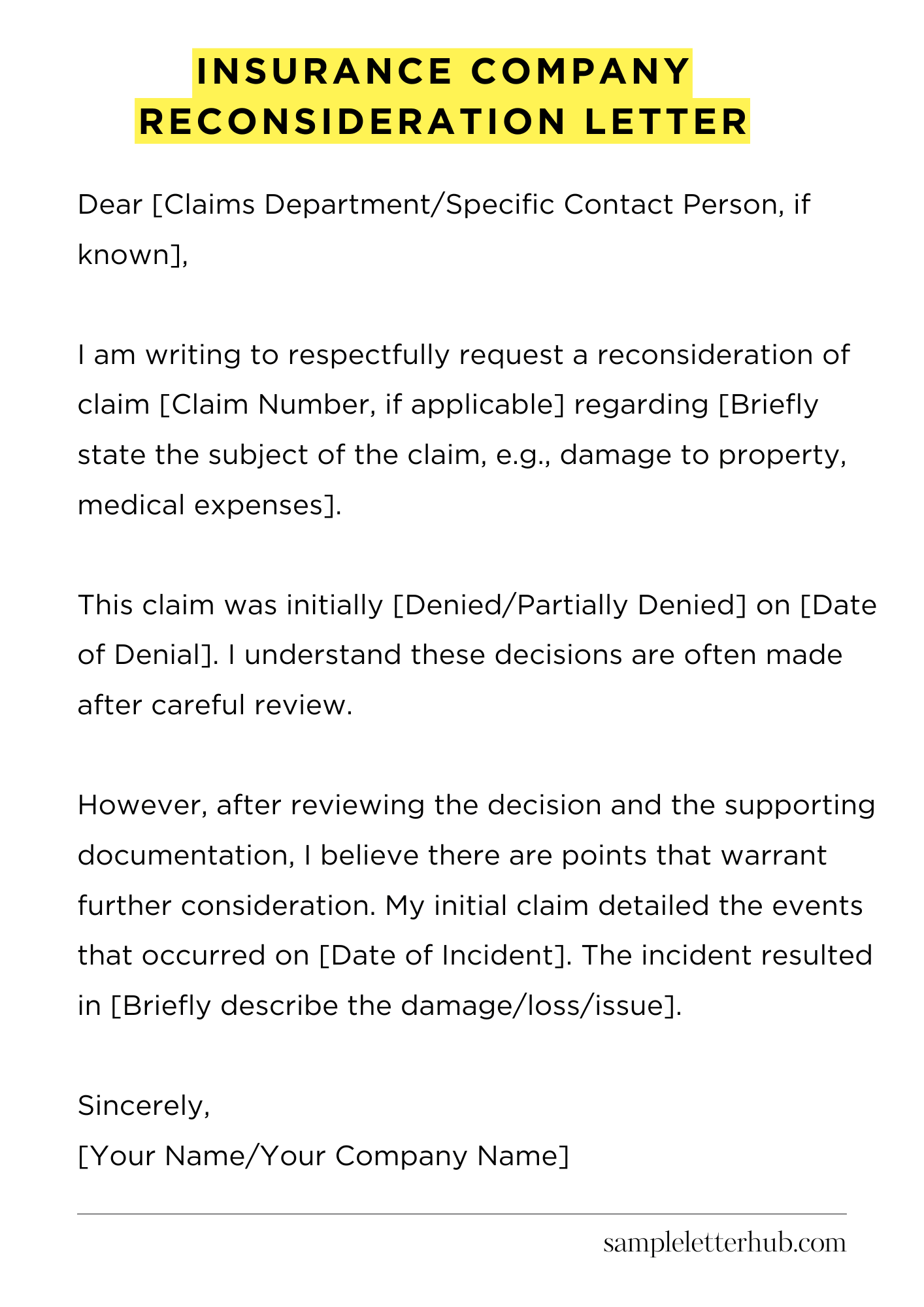 Insurance Company Reconsideration Letter