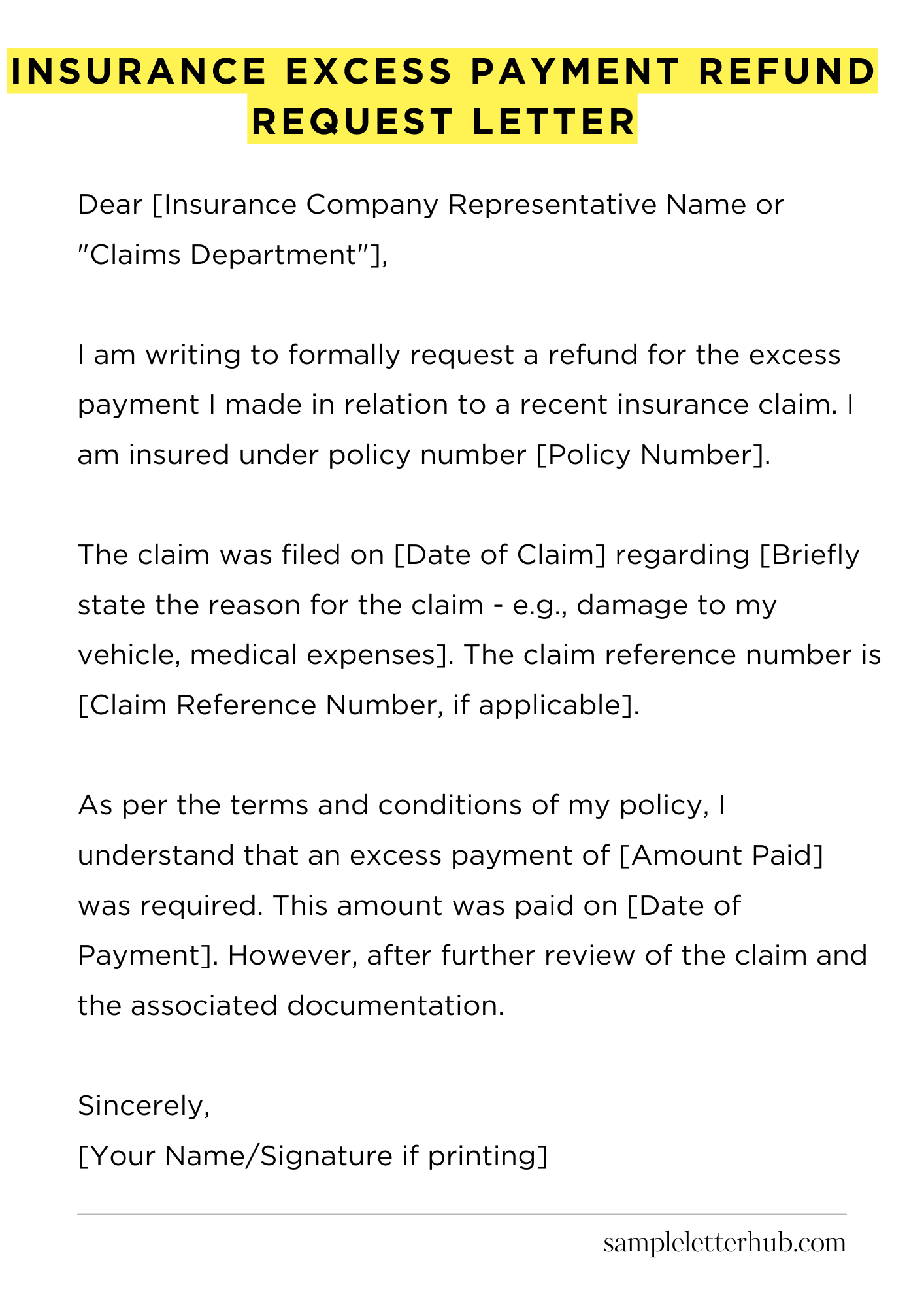 Insurance Excess Payment Refund Request Letter