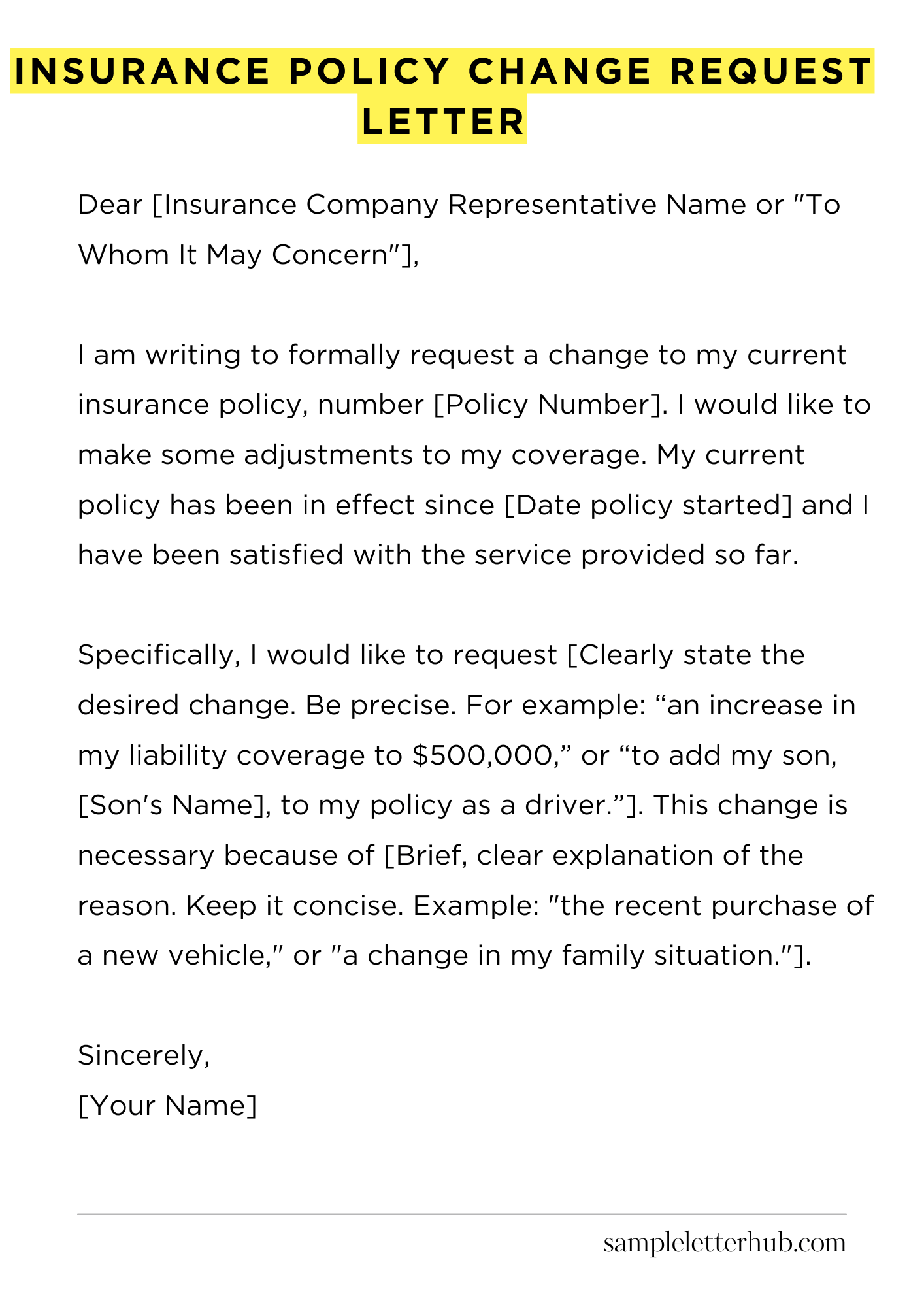Insurance Policy Change Request Letter