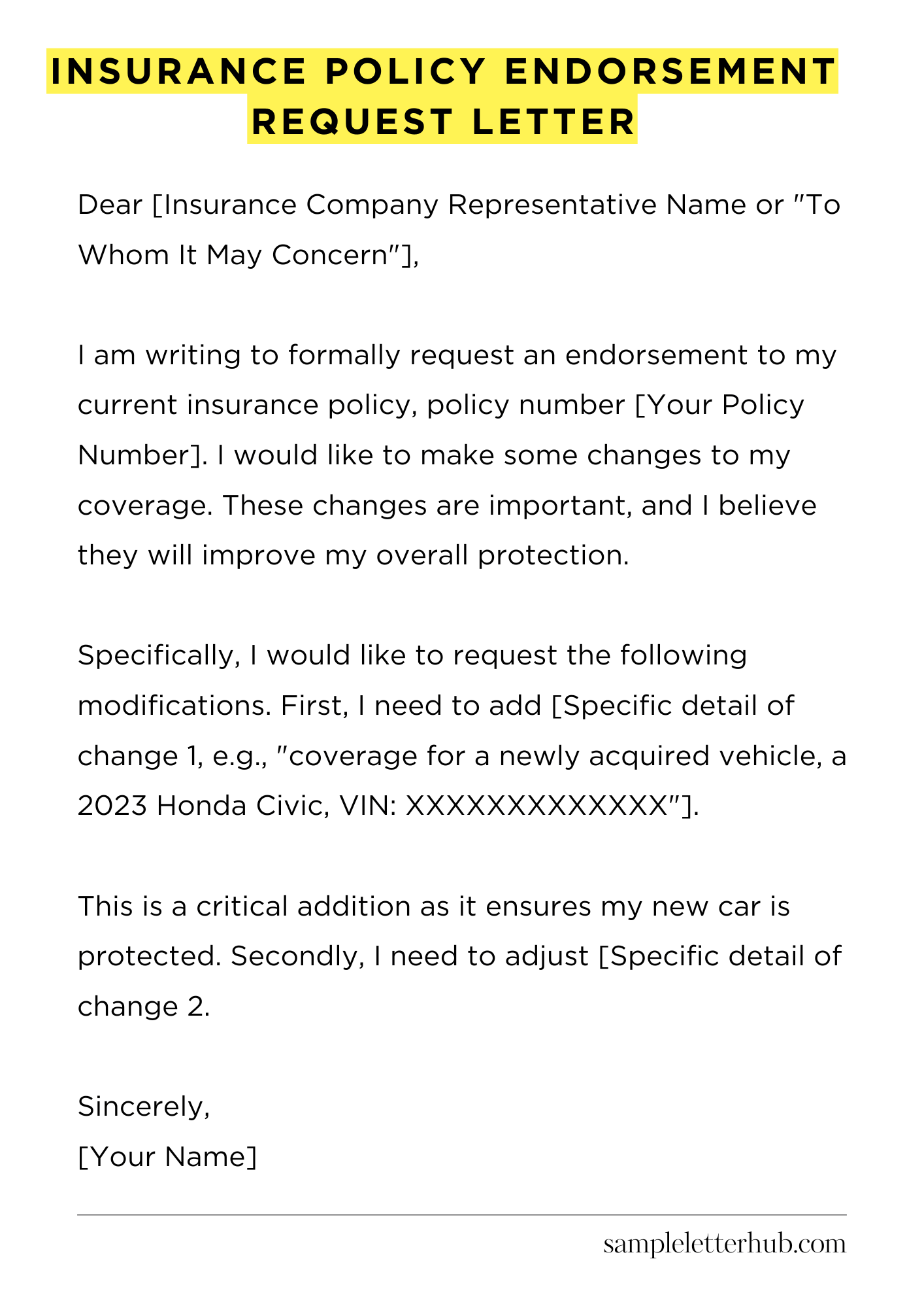 Insurance Policy Endorsement Request Letter