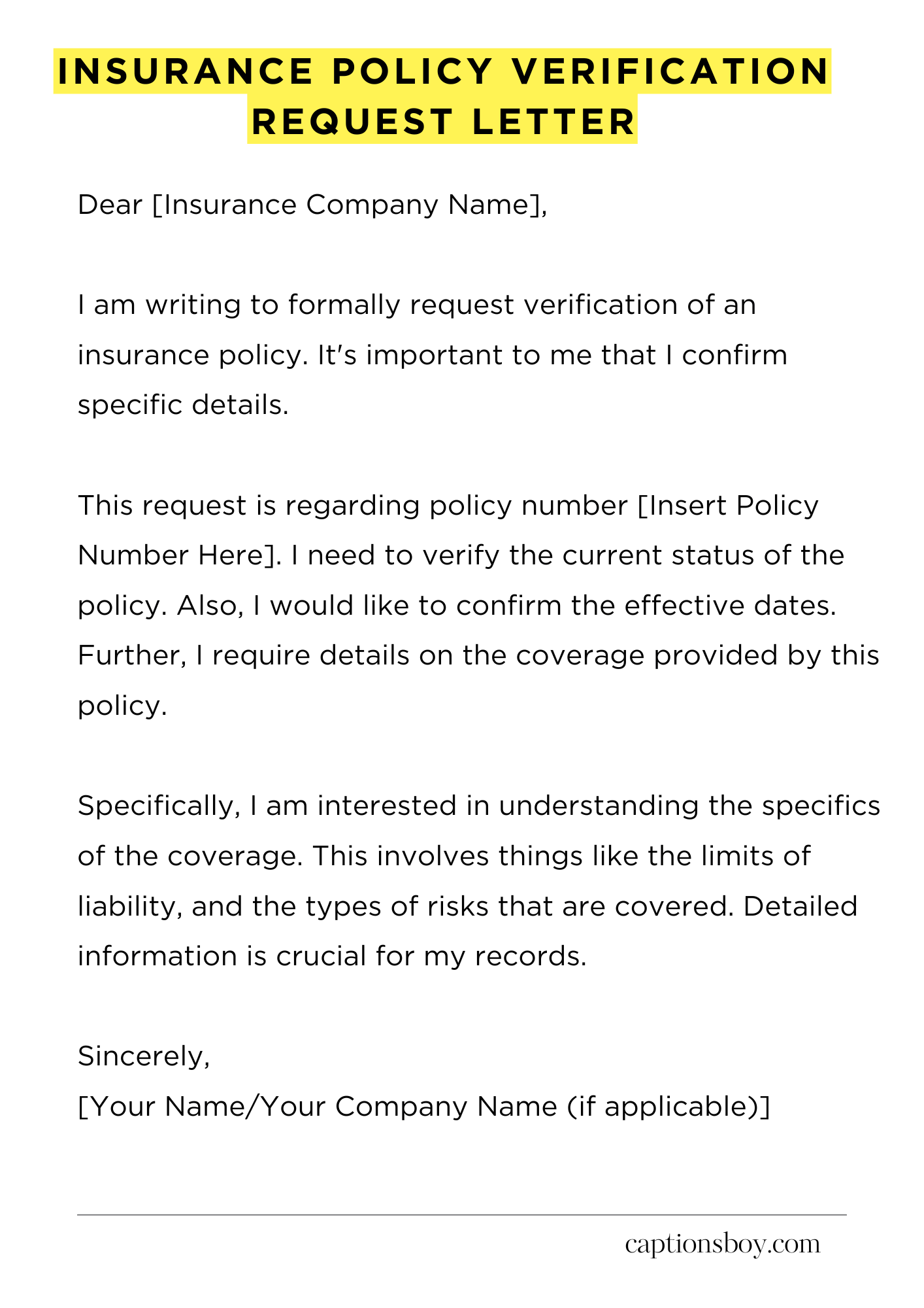 Insurance Policy Verification Request Letter