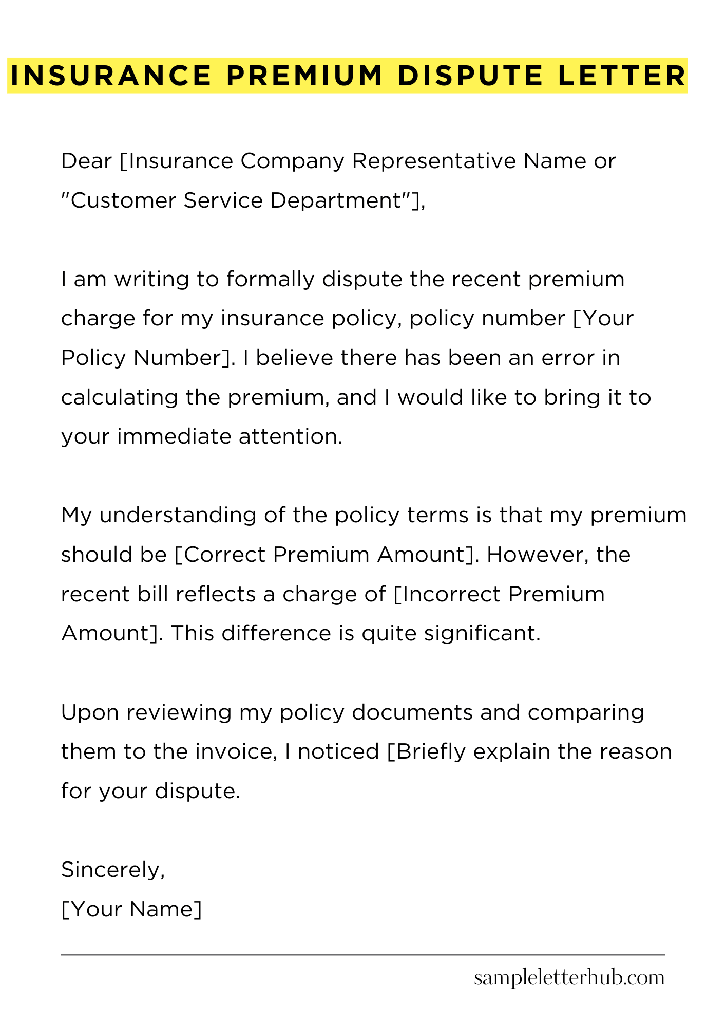 Insurance Premium Dispute Letter