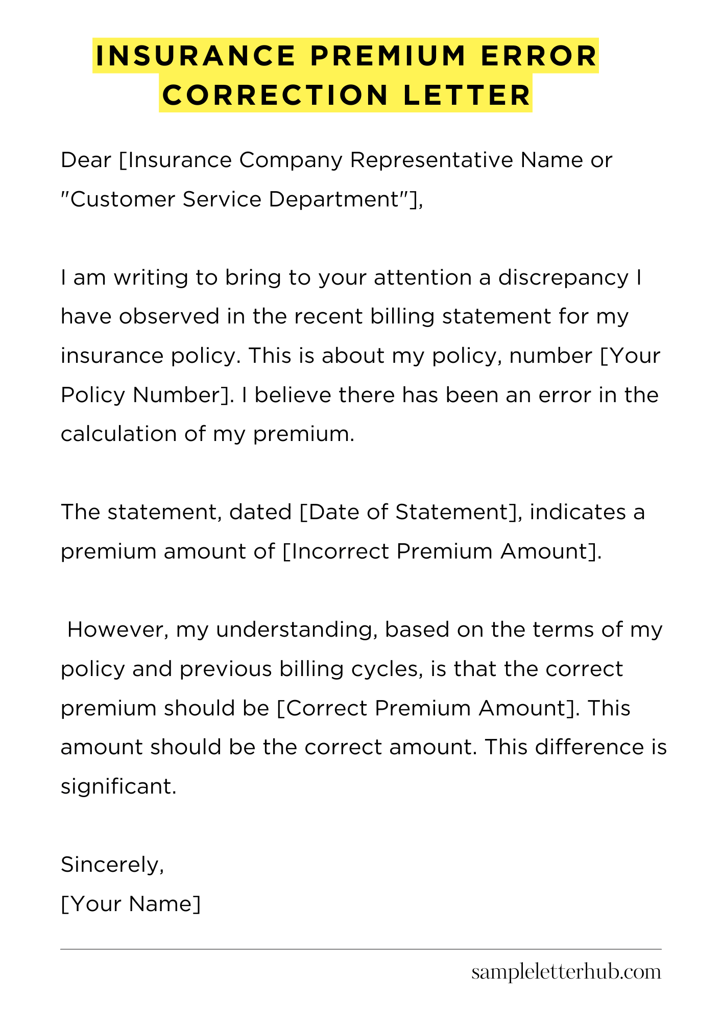 Insurance Premium Error Correction Letter
