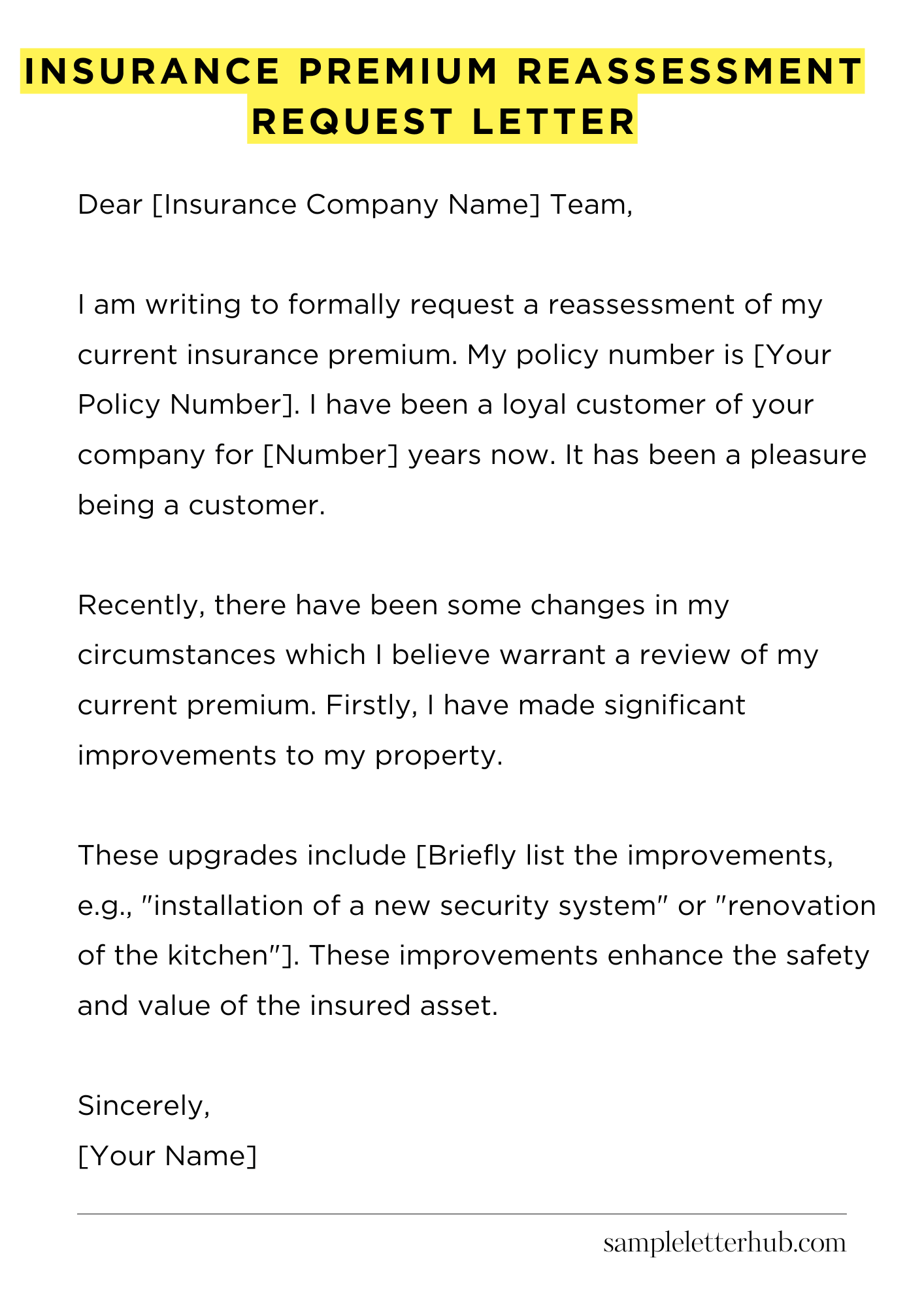 Insurance Premium Reassessment Request Letter