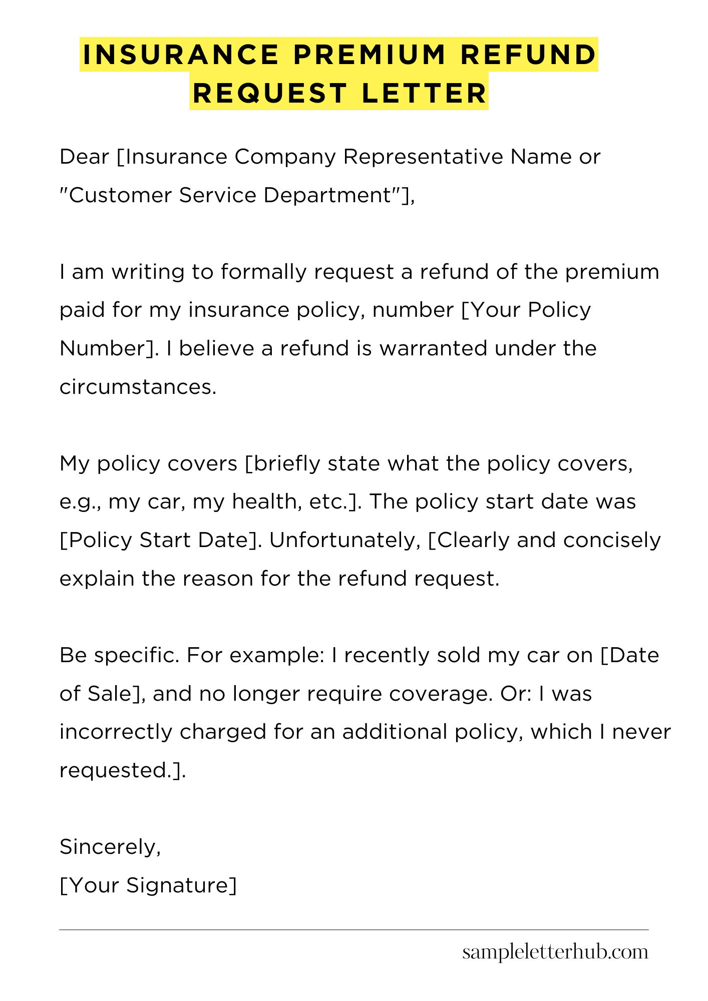 Insurance Premium Refund Request Letter