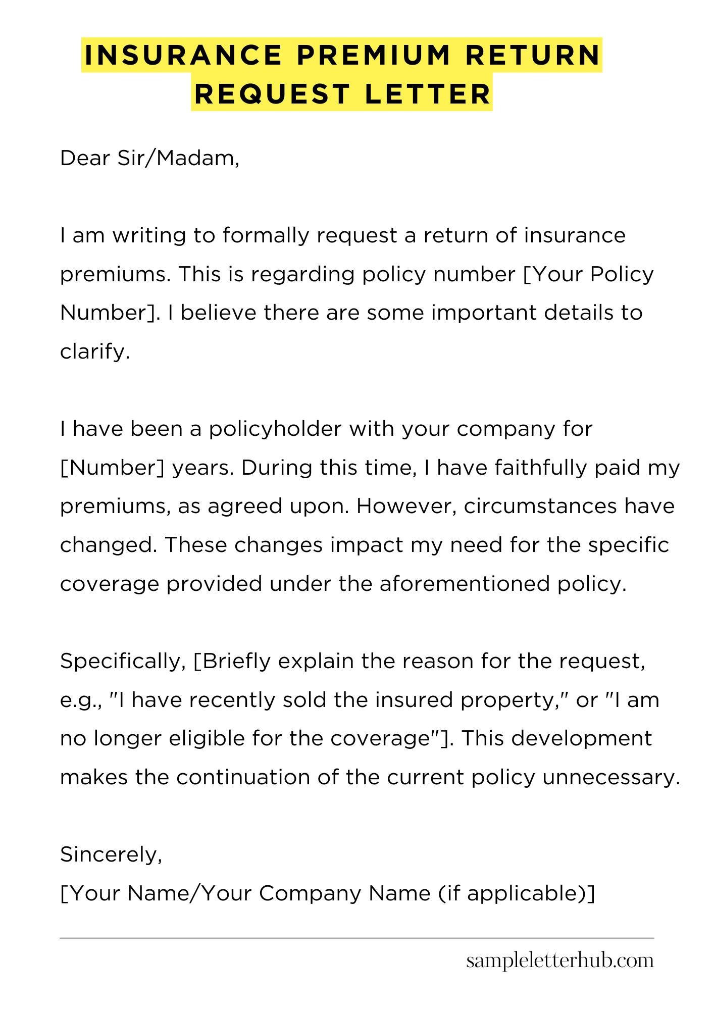 Insurance Premium Return Request Letter