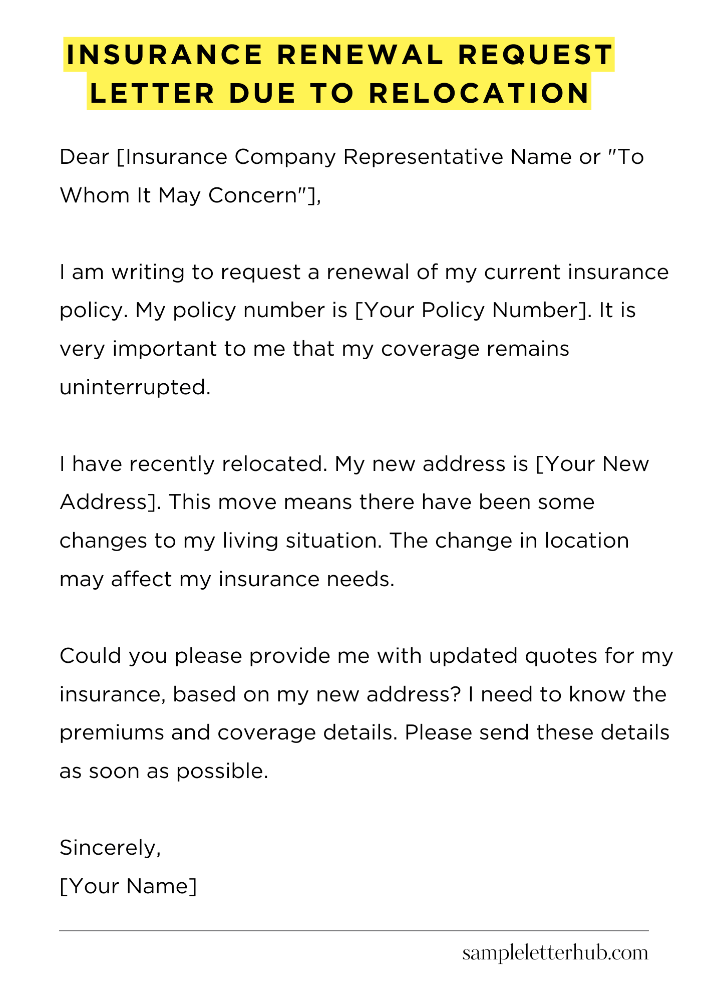 Insurance Renewal Request Letter Due to Relocation