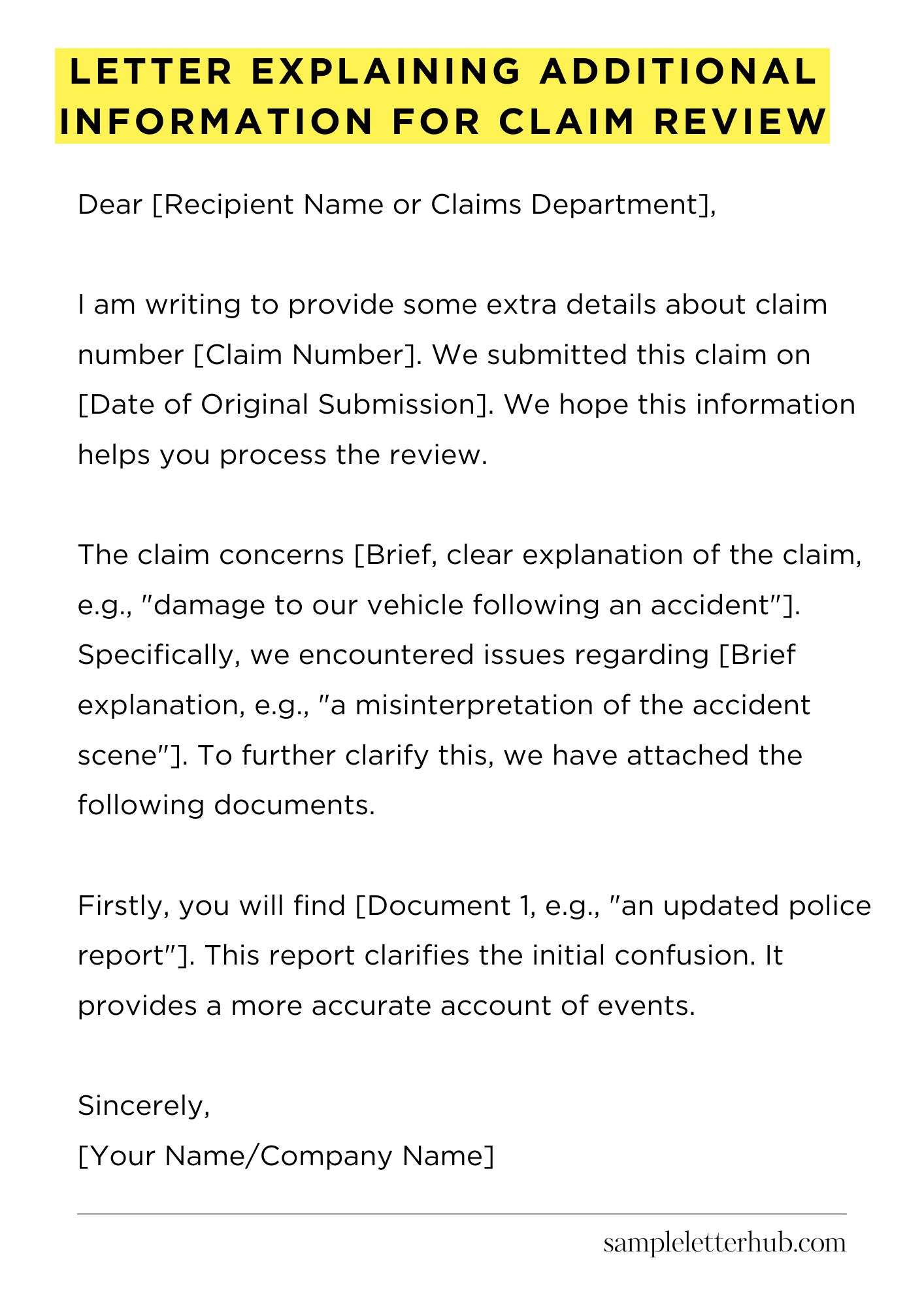 Letter Explaining Additional Information for Claim Review
