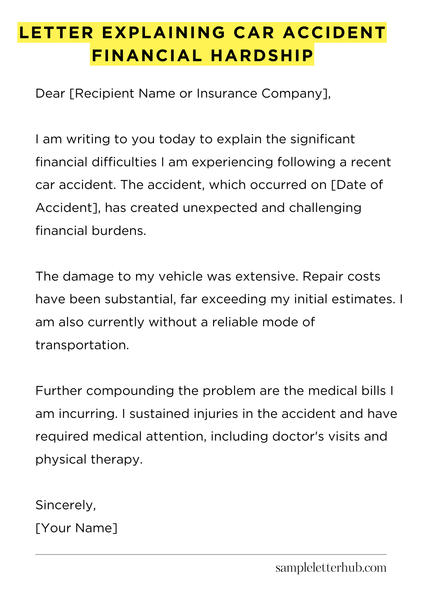 Letter Explaining Car Accident Financial Hardship