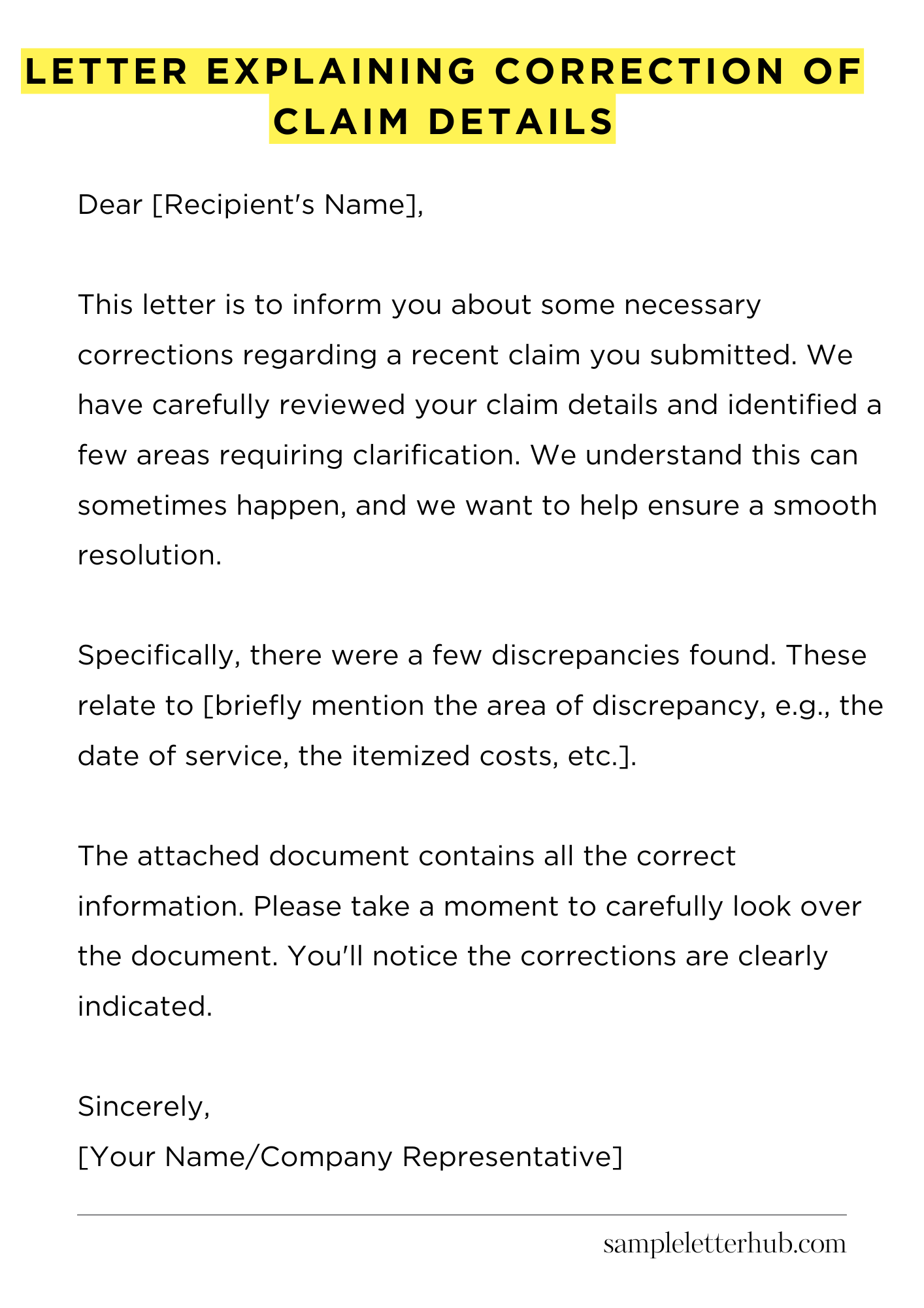 Letter Explaining Correction of Claim Details