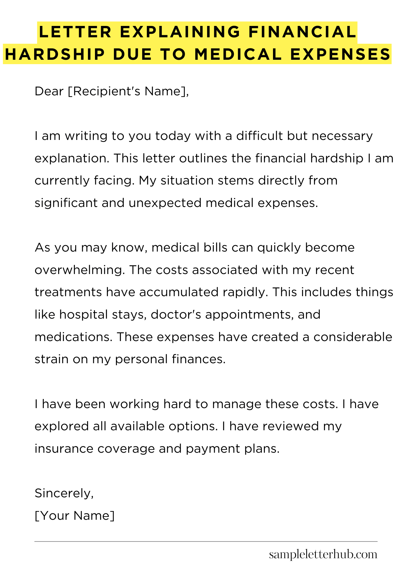 Letter Explaining Financial Hardship Due to Medical Expenses
