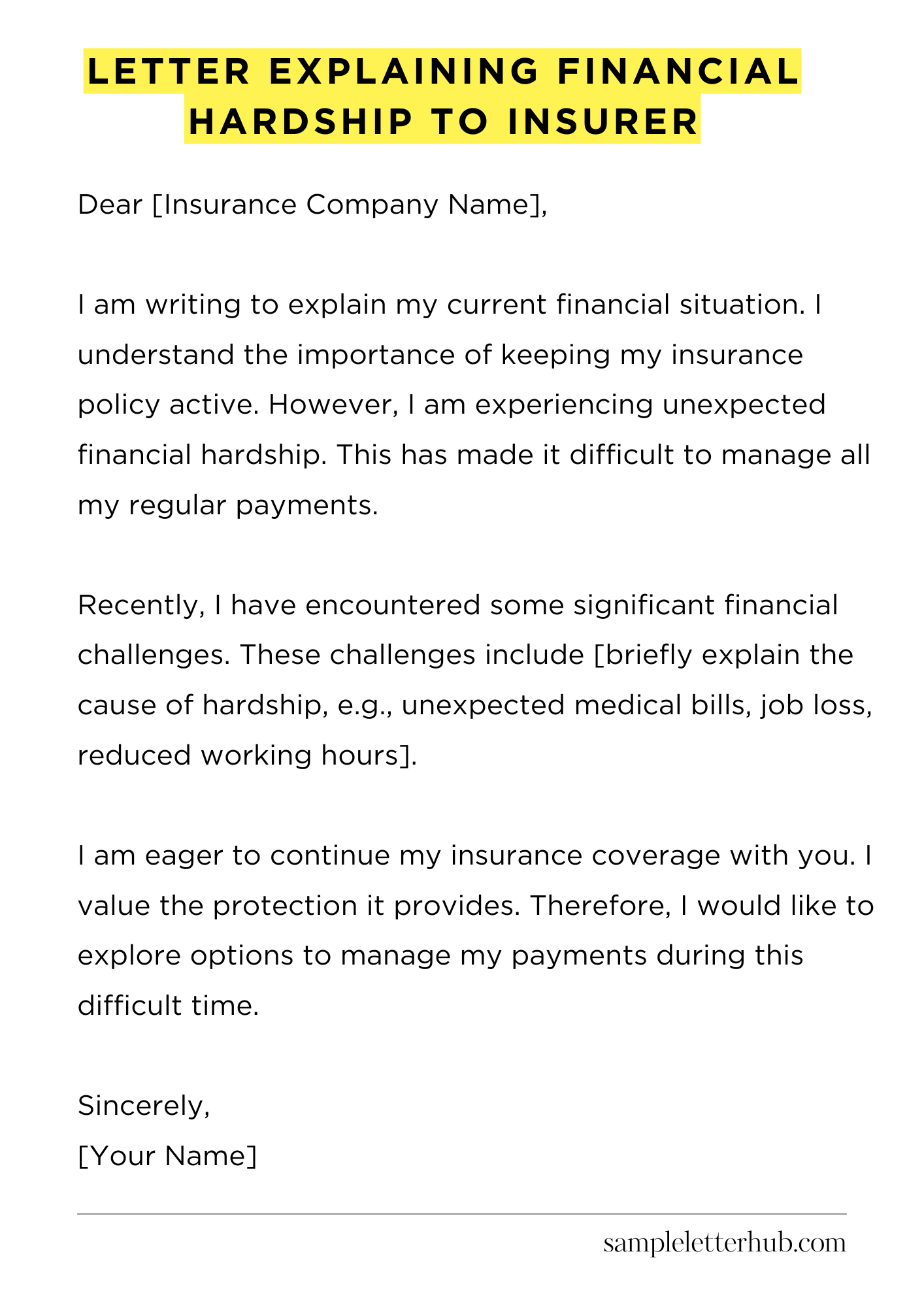 Letter Explaining Financial Hardship to Insurer