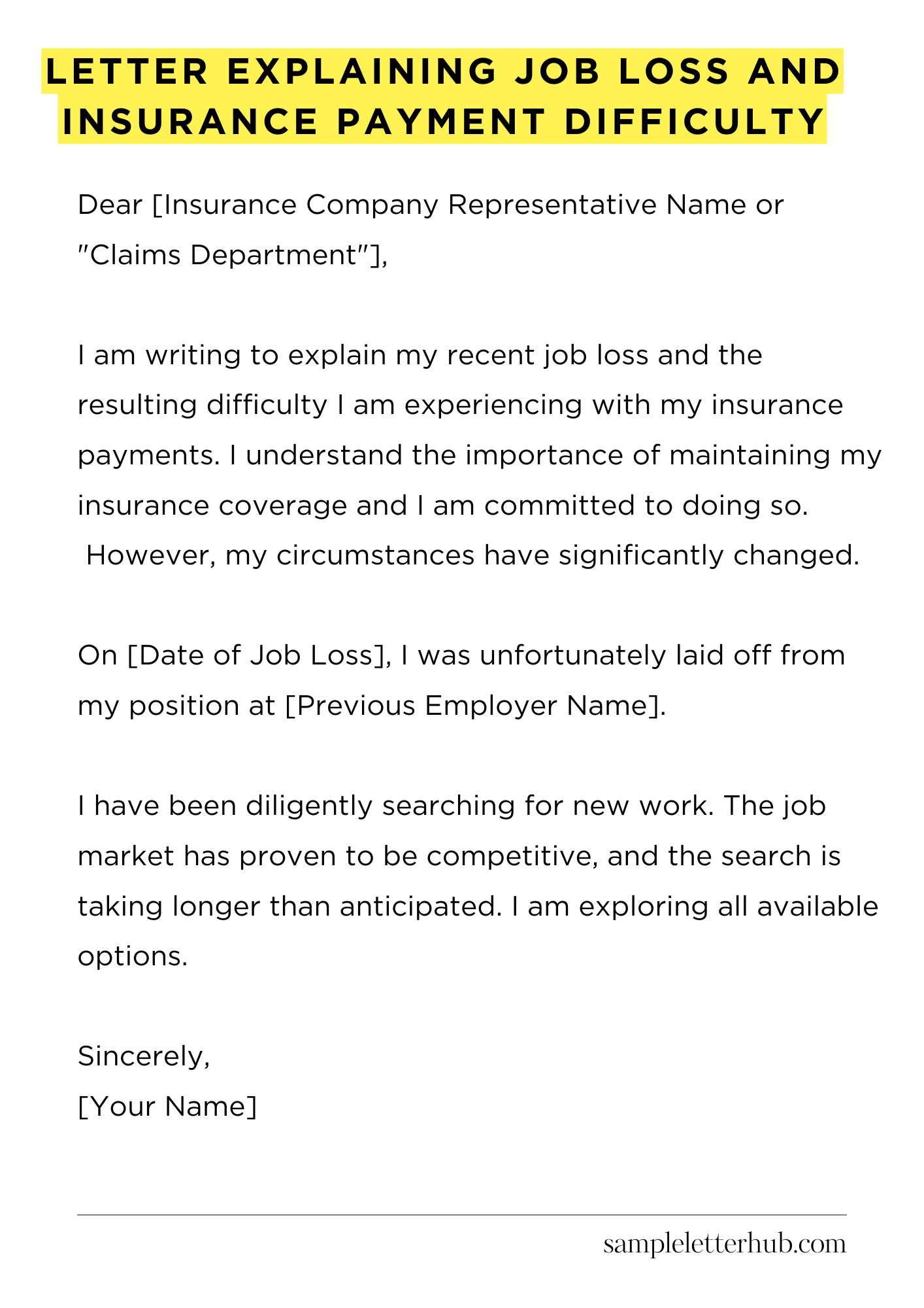 Letter Explaining Job Loss and Insurance Payment Difficulty