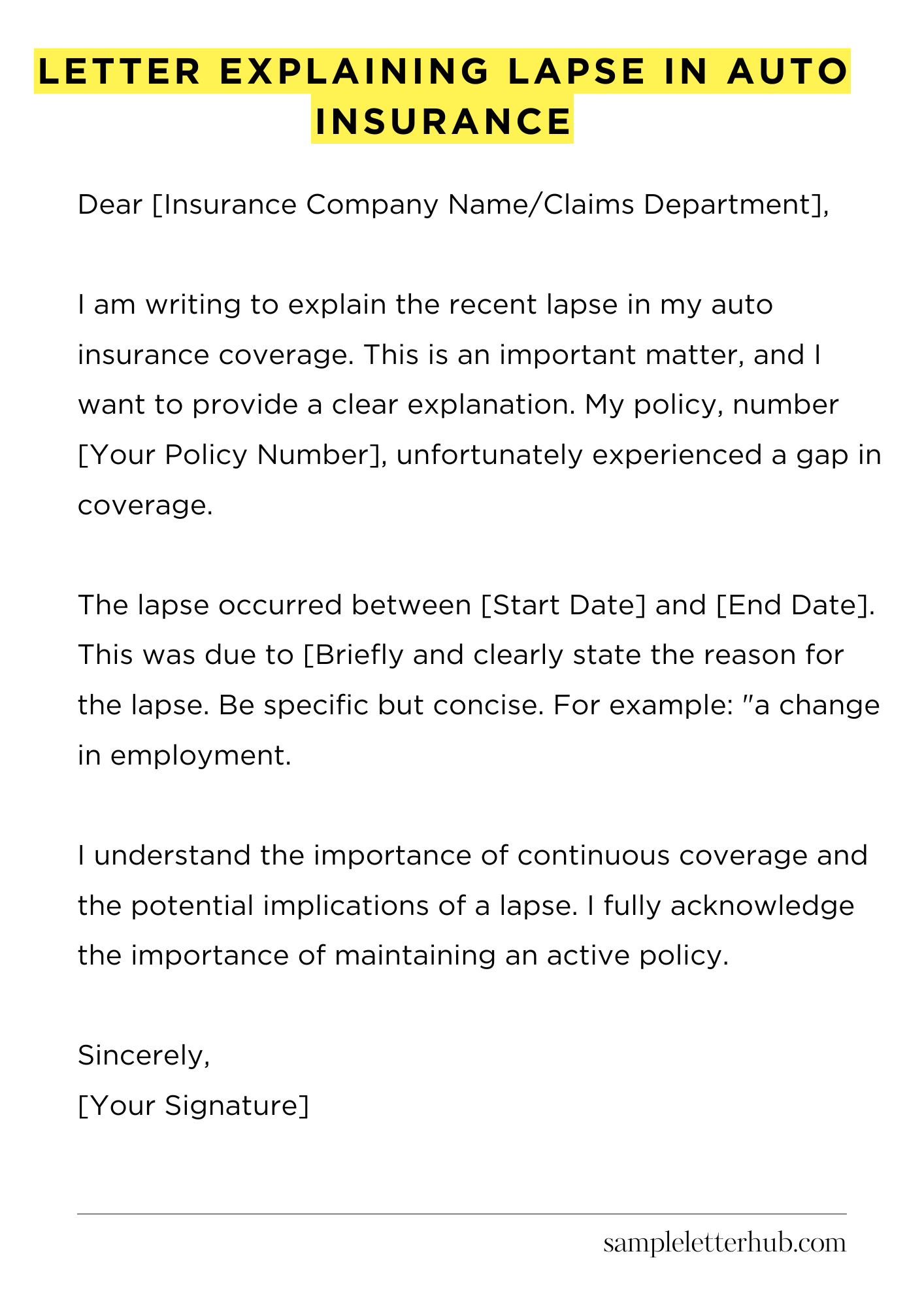 Letter Explaining Lapse in Auto Insurance