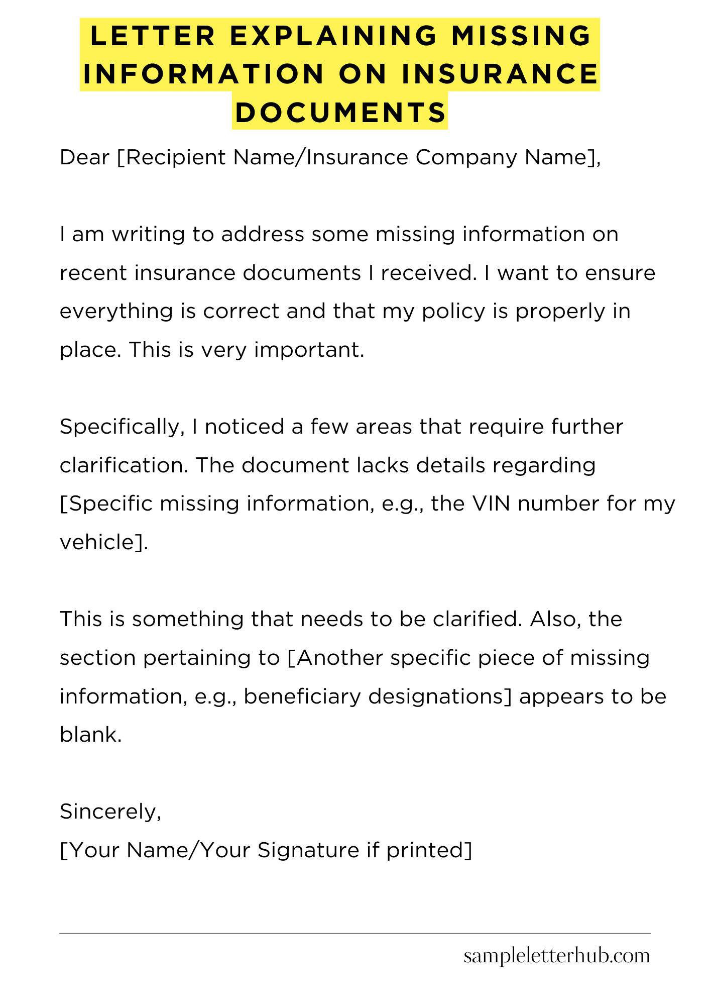 Letter Explaining Missing Information on Insurance Documents