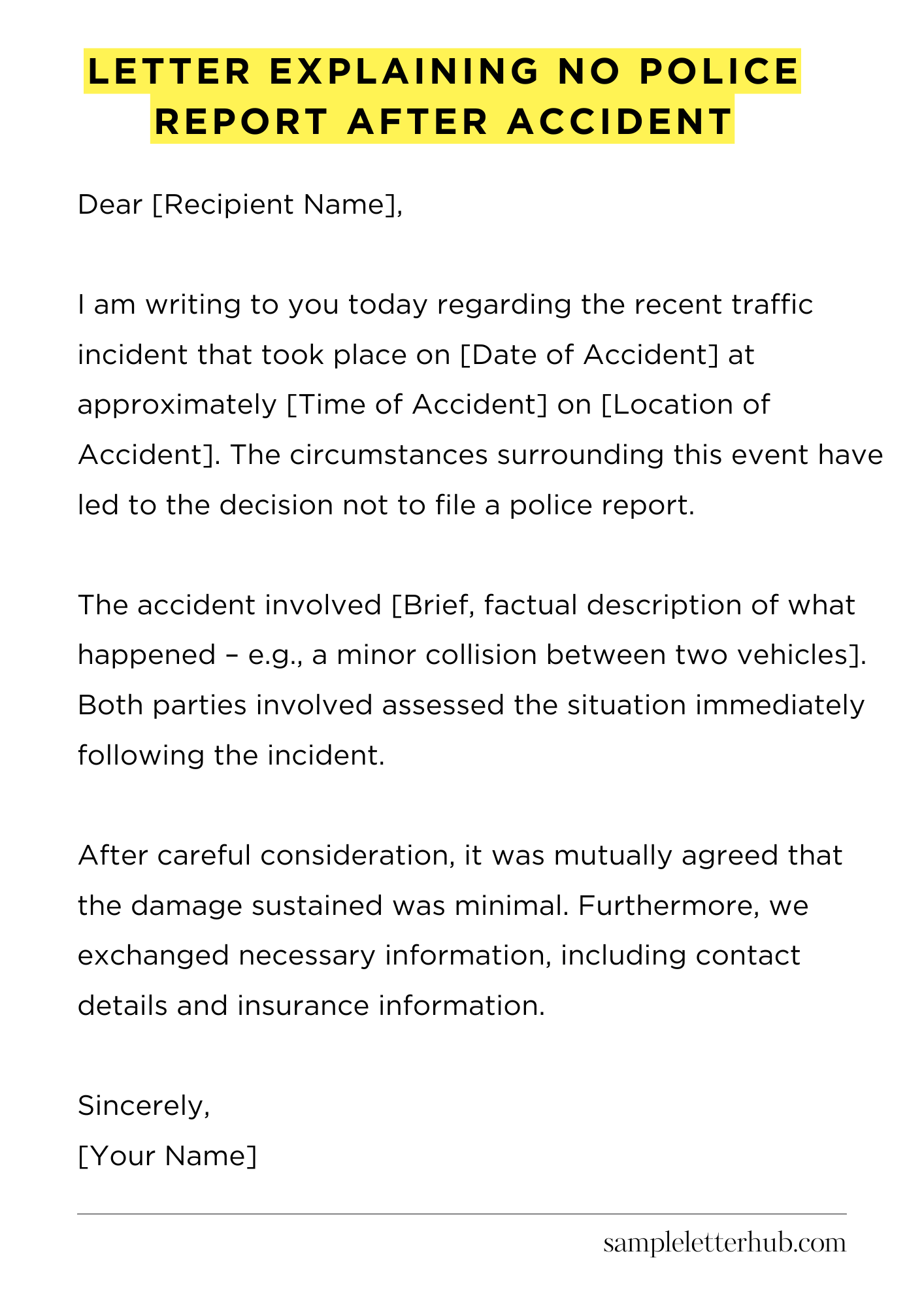 Letter Explaining No Police Report After Accident
