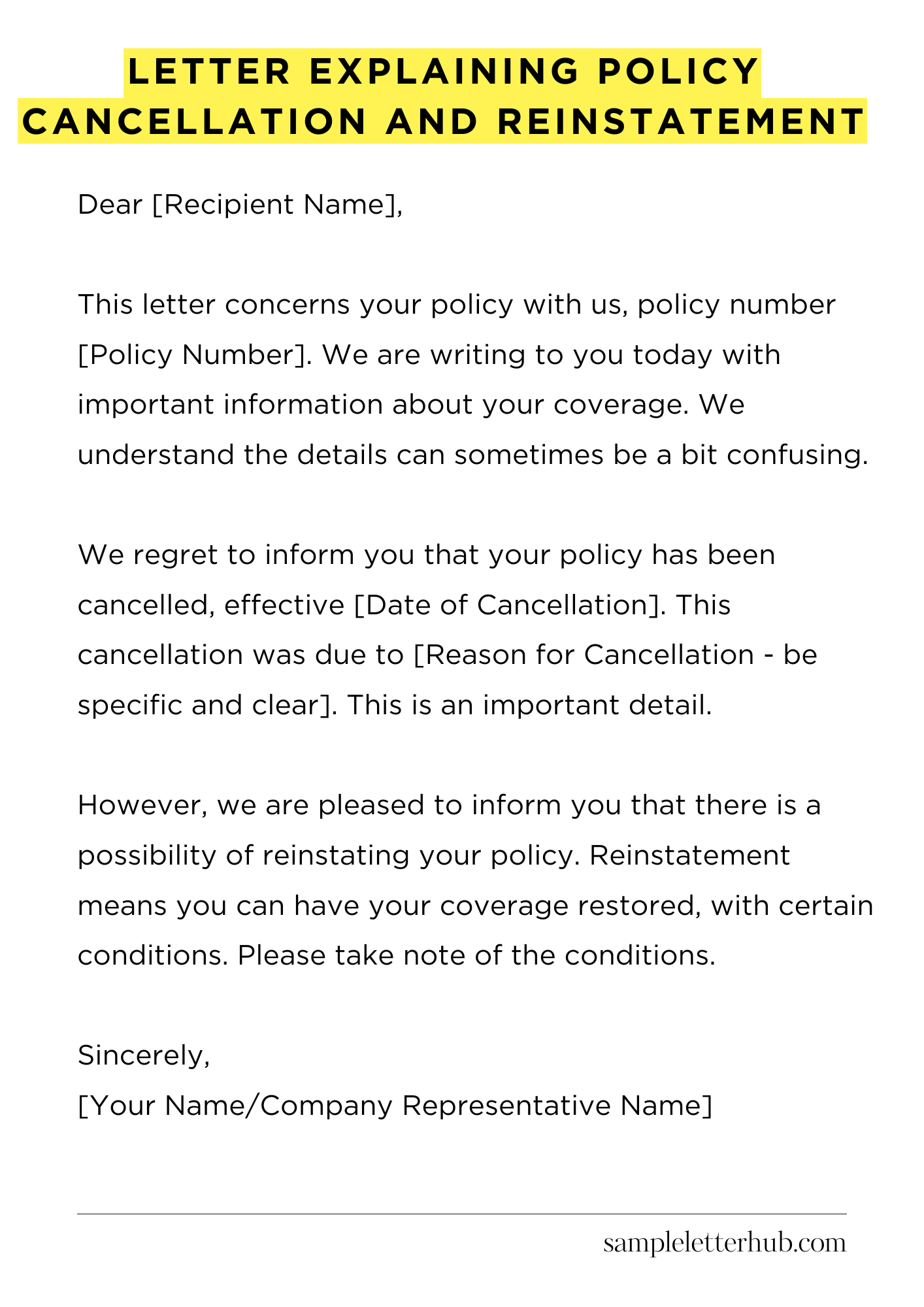 Letter Explaining Policy Cancellation and Reinstatement