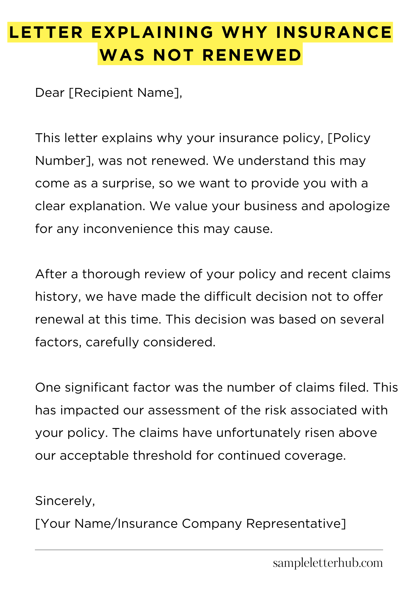 Letter Explaining Why Insurance Was Not Renewed