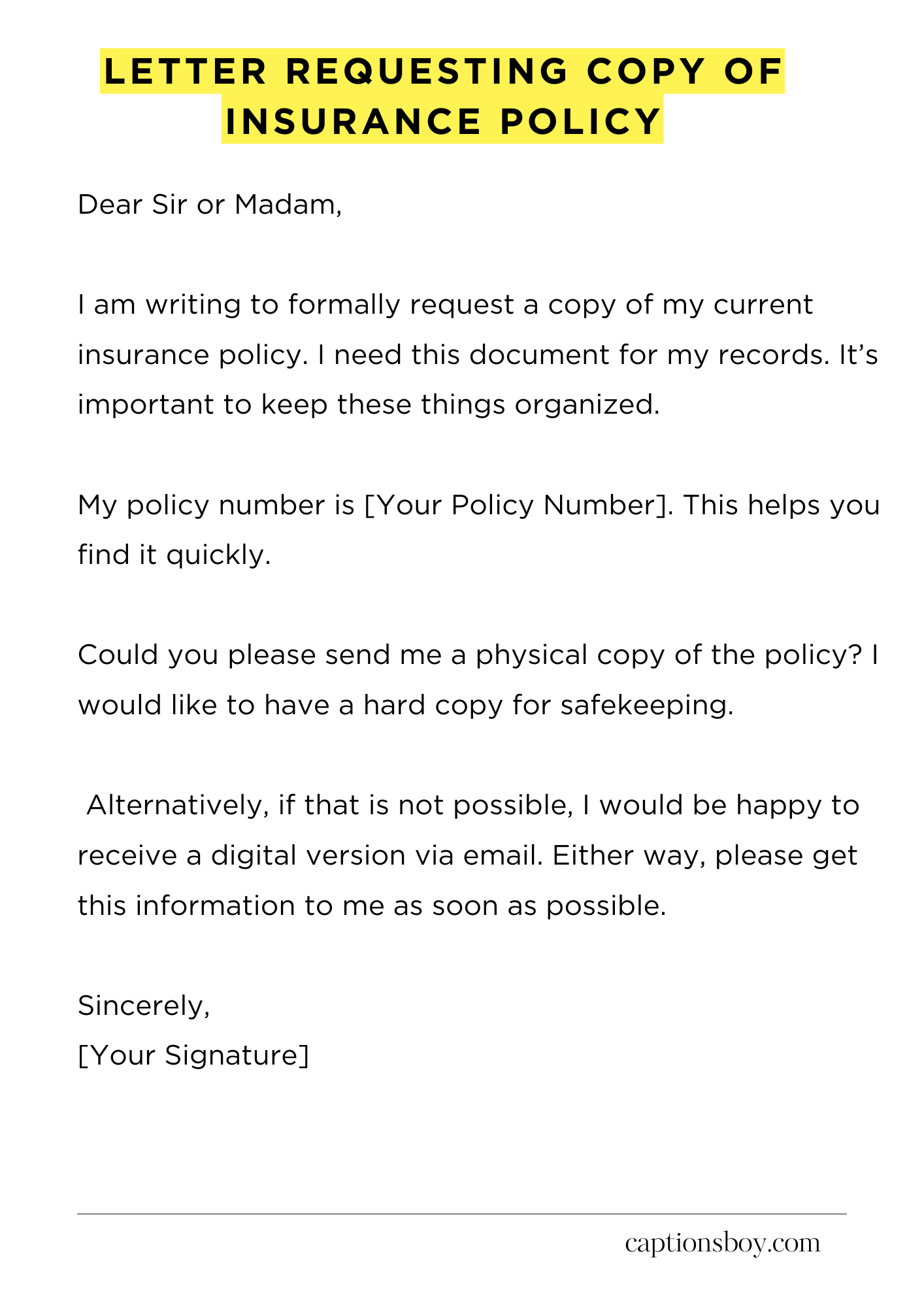 Letter Requesting Copy of Insurance Policy