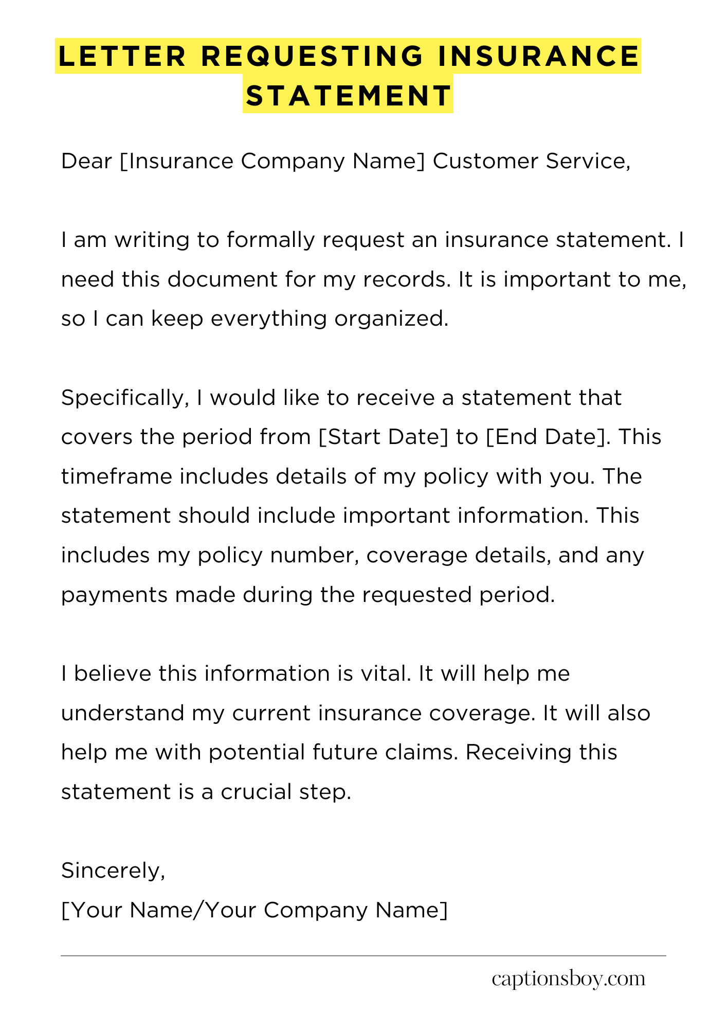 Letter Requesting Insurance Statement