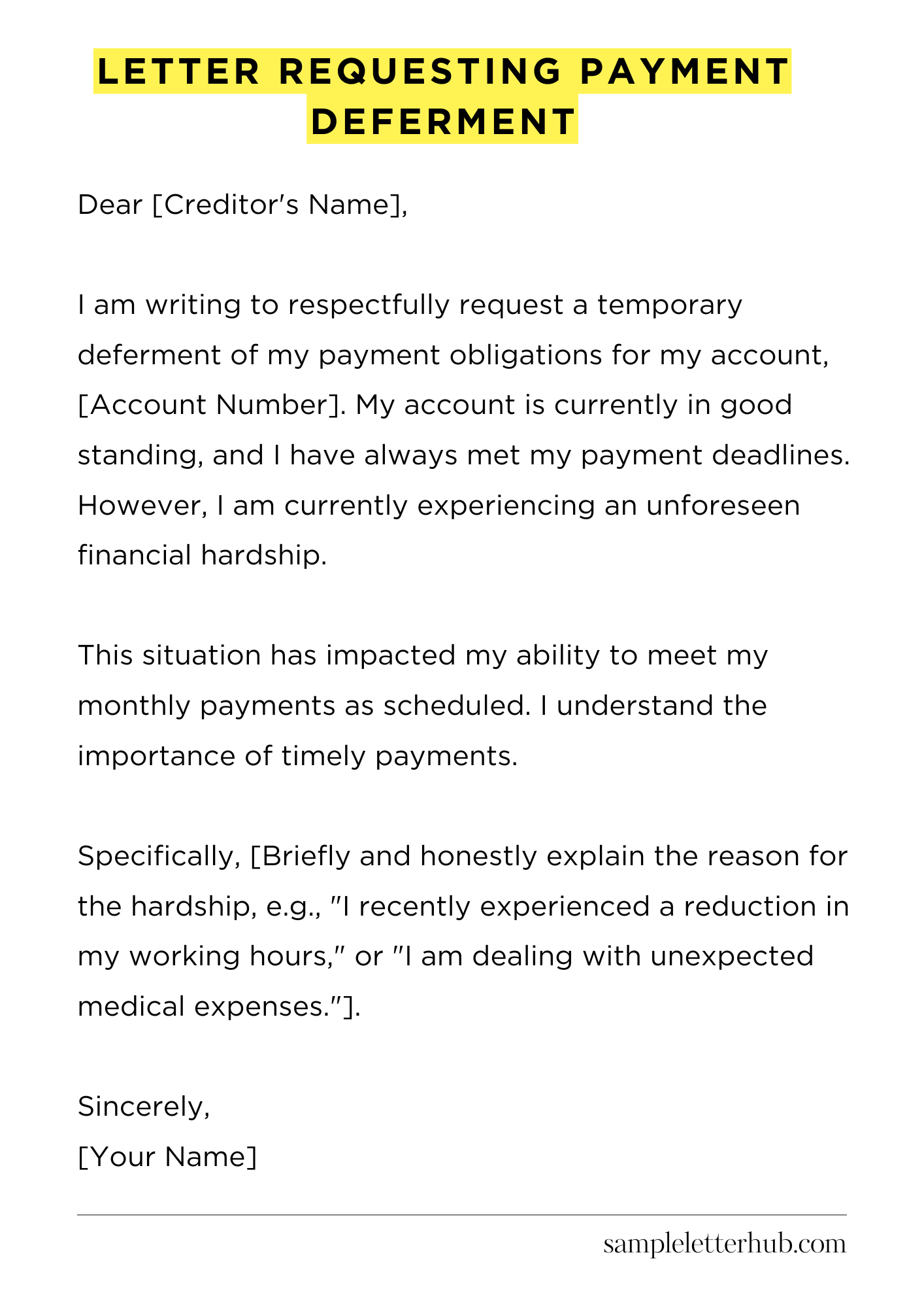 Letter Requesting Payment Deferment