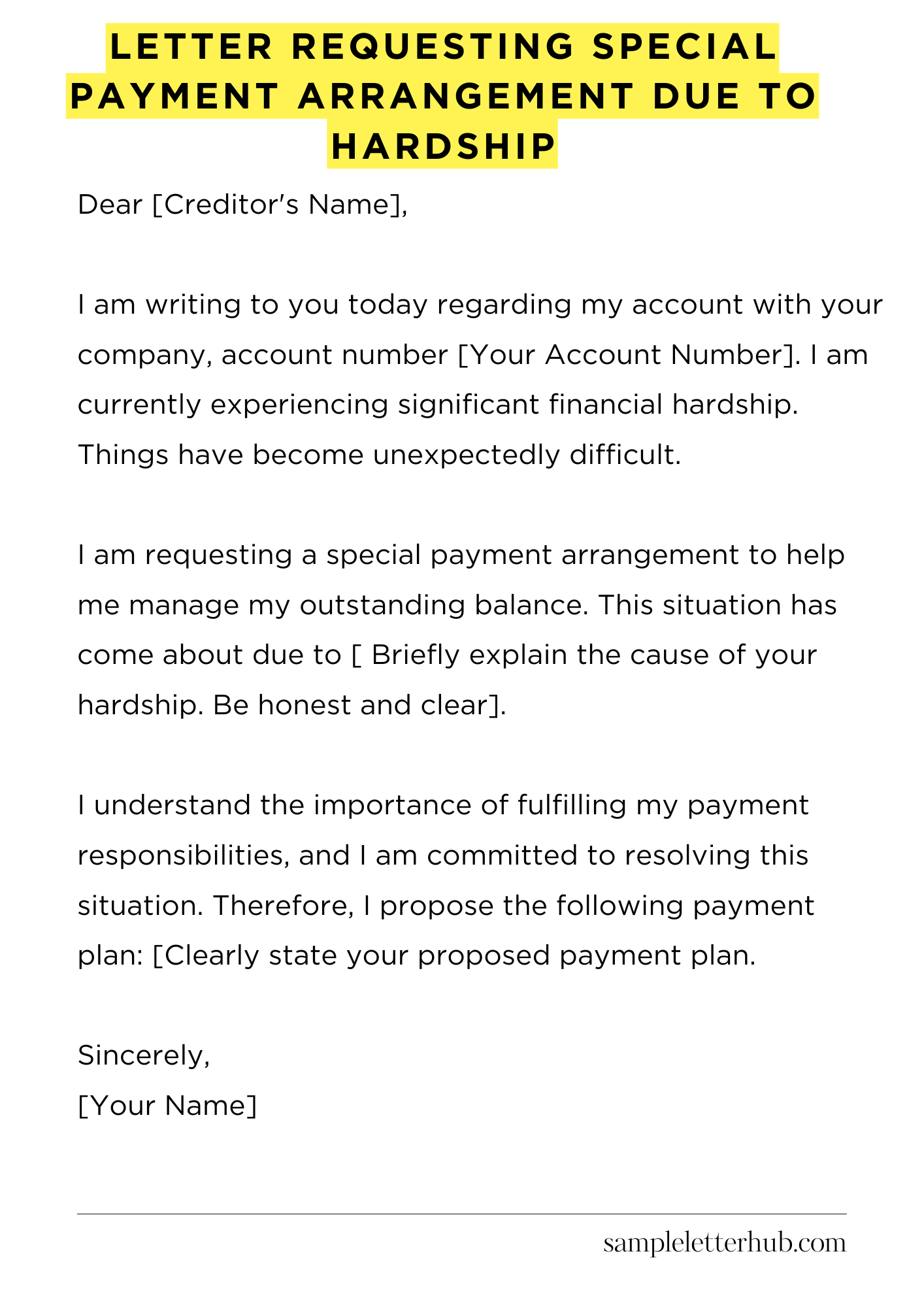 Letter Requesting Special Payment Arrangement Due to Hardship