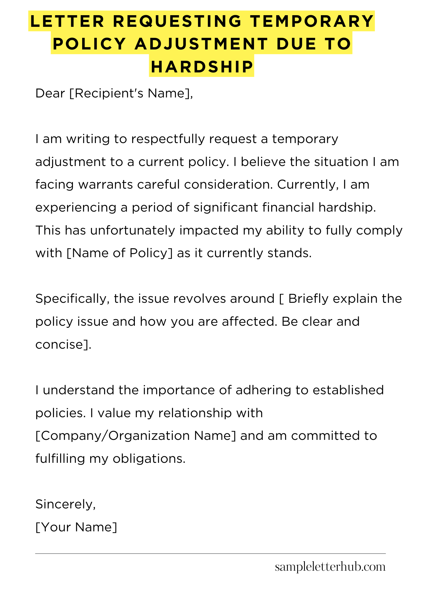 Letter Requesting Temporary Policy Adjustment Due to Hardship