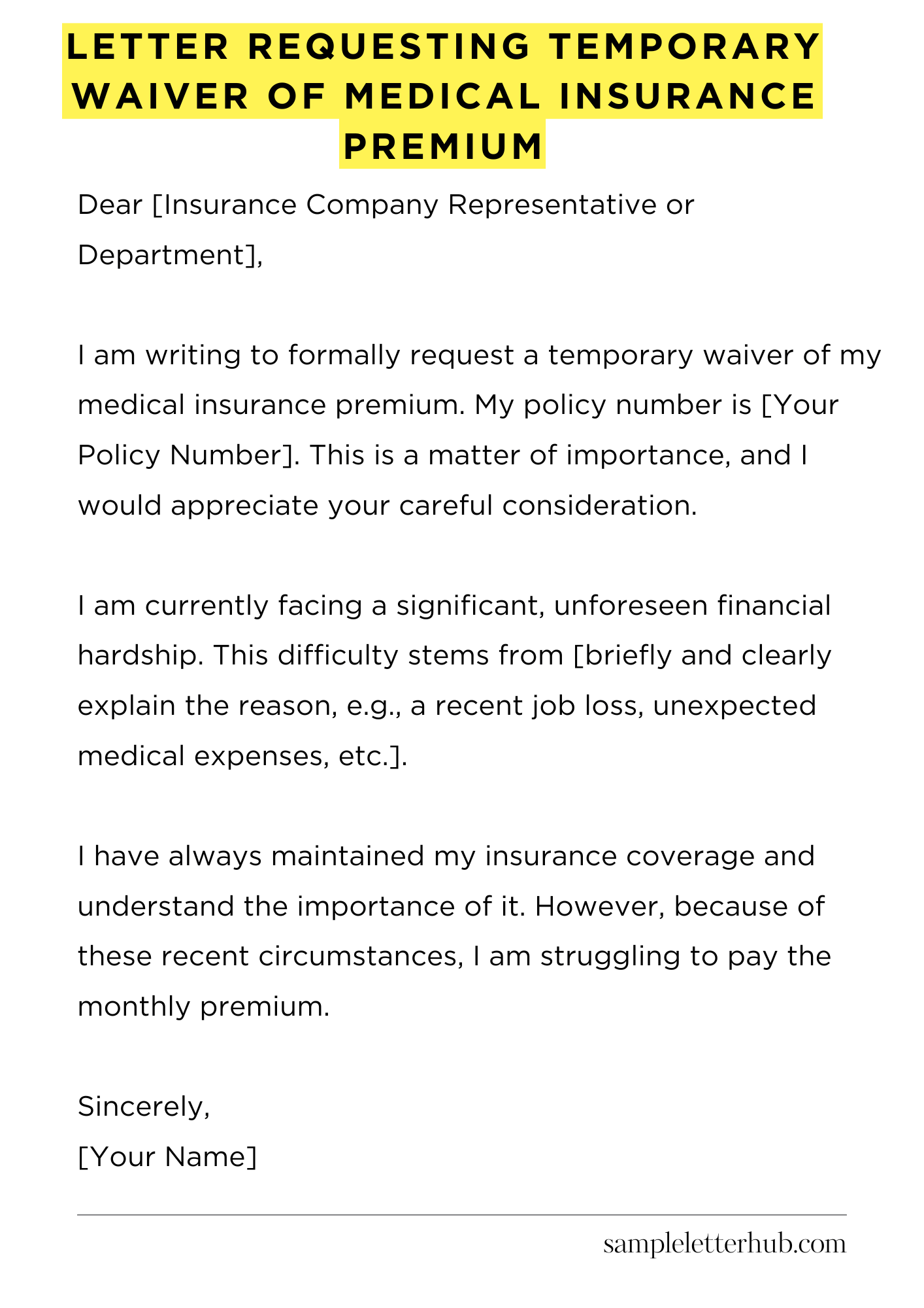 Letter Requesting Temporary Waiver of Medical Insurance Premium