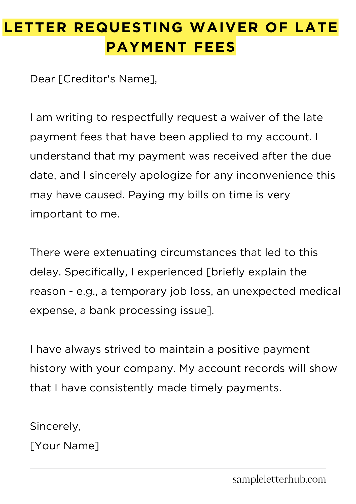 Letter Requesting Waiver of Late Payment Fees