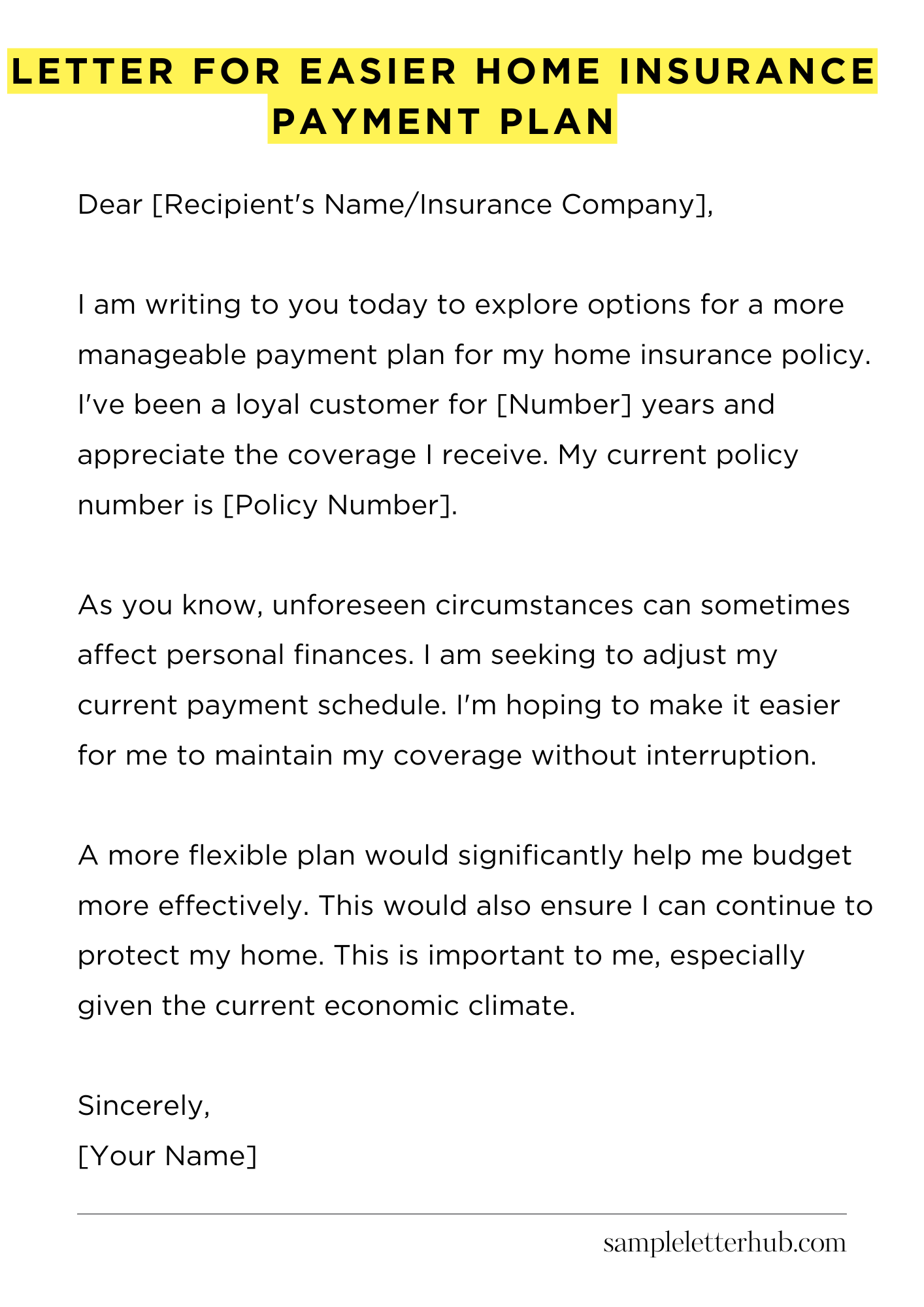 Letter for Easier Home Insurance Payment Plan