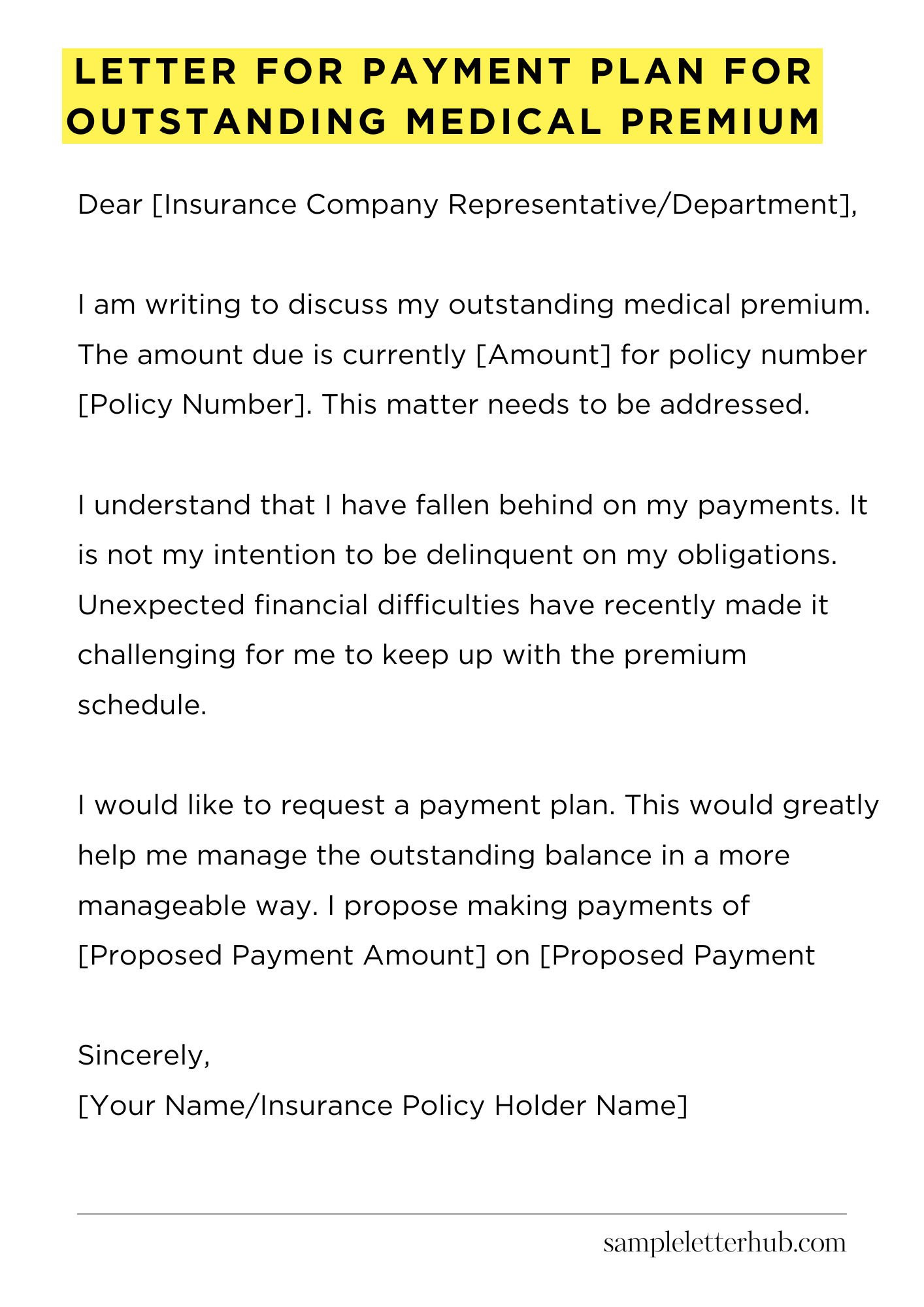 Letter for Payment Plan for Outstanding Medical Premium