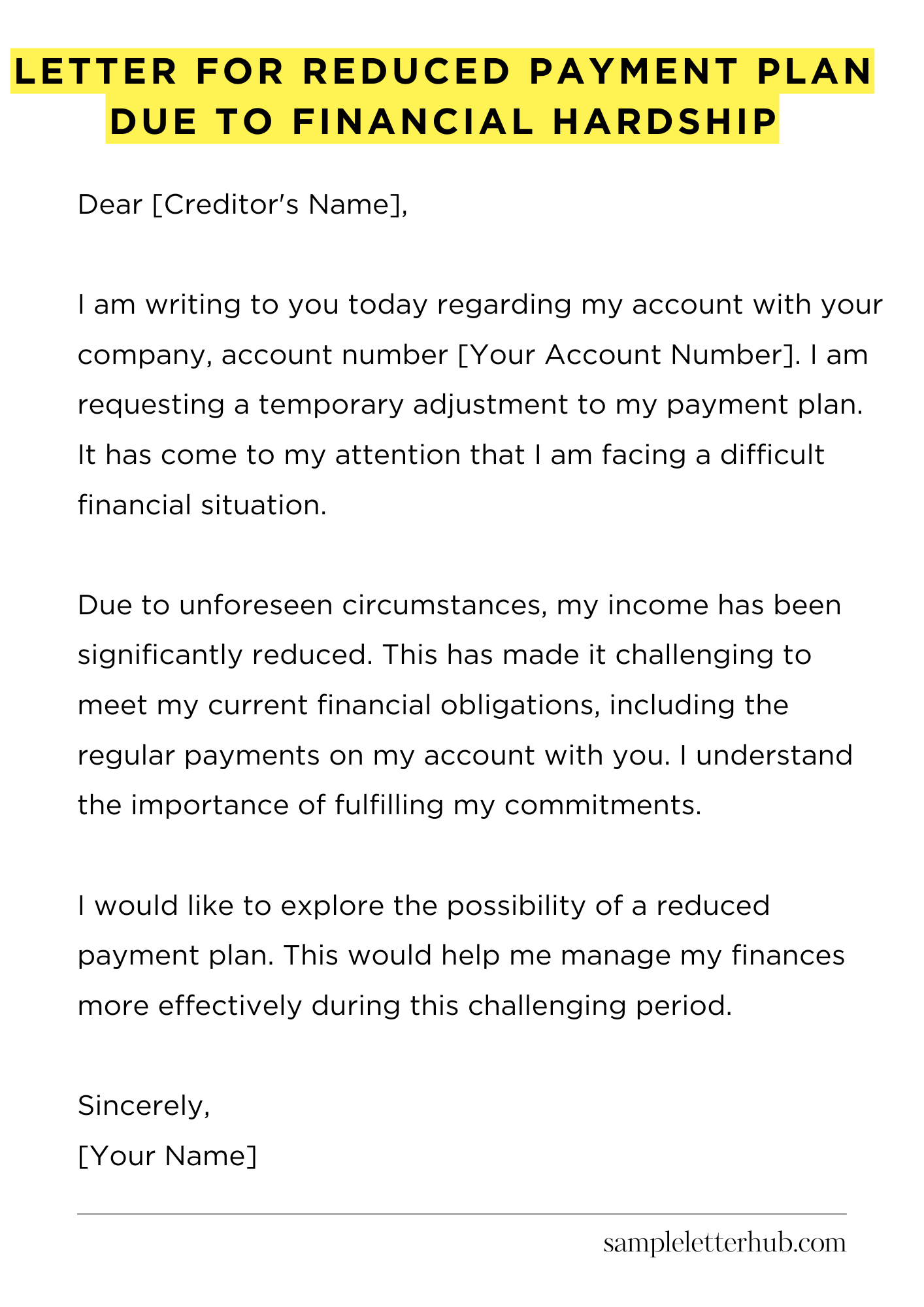 Letter for Reduced Payment Plan Due to Financial Hardship
