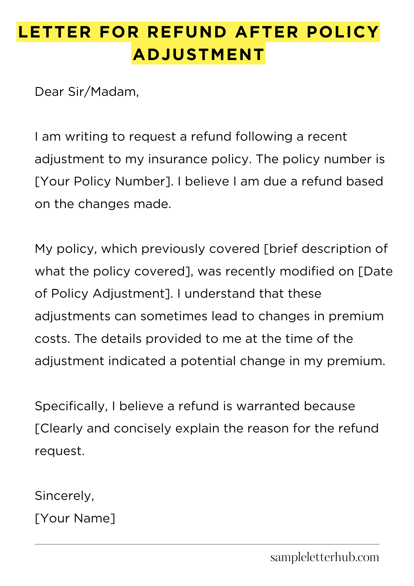 Letter for Refund After Policy Adjustment