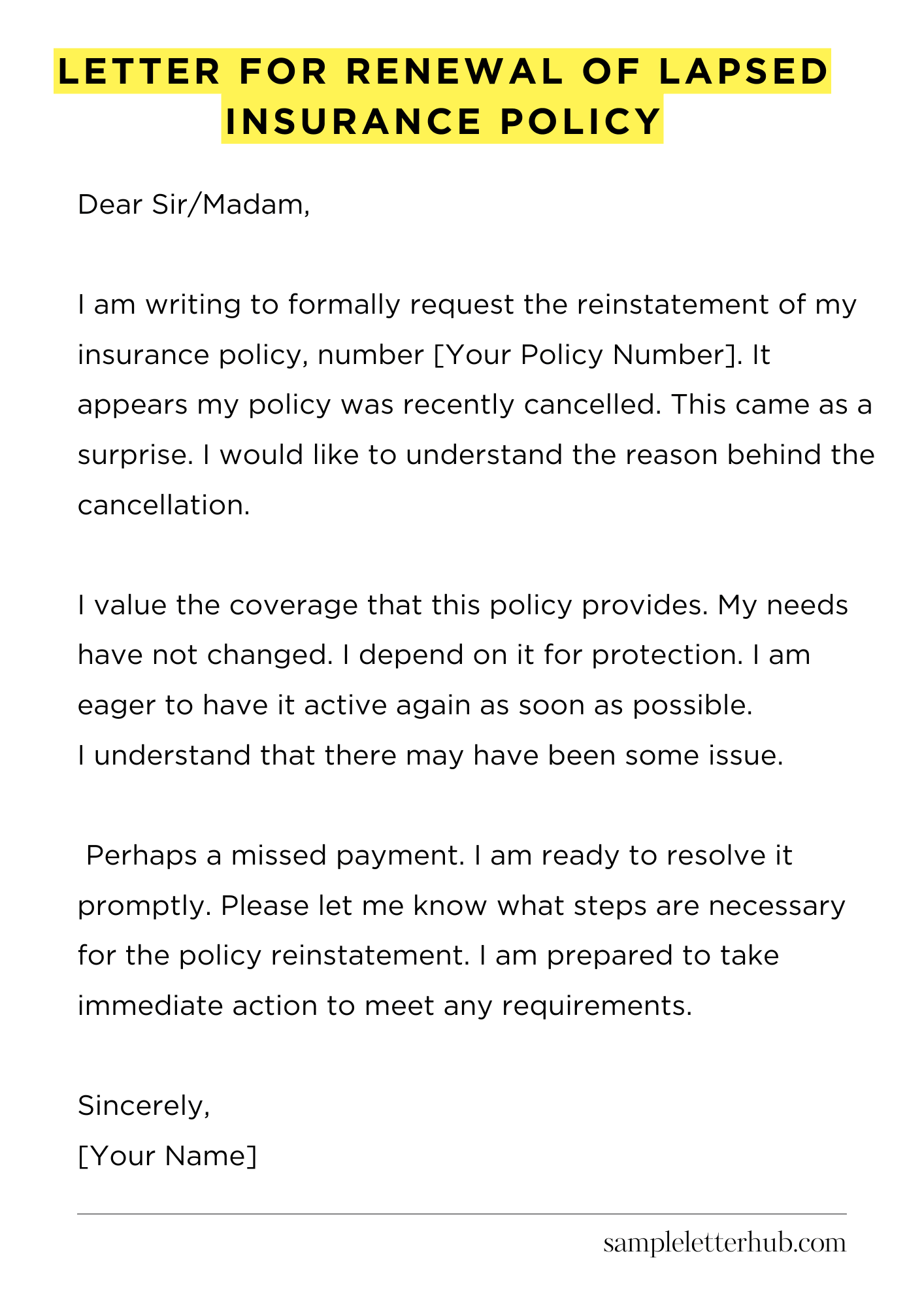 Letter for Renewal of Lapsed Insurance Policy