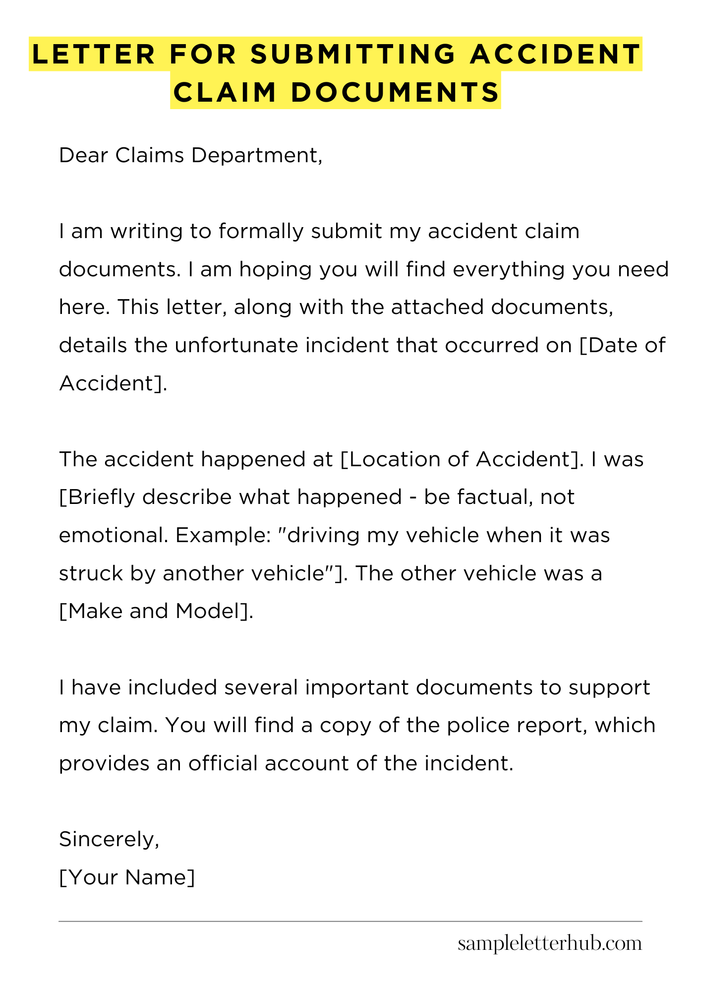 Letter for Submitting Accident Claim Documents