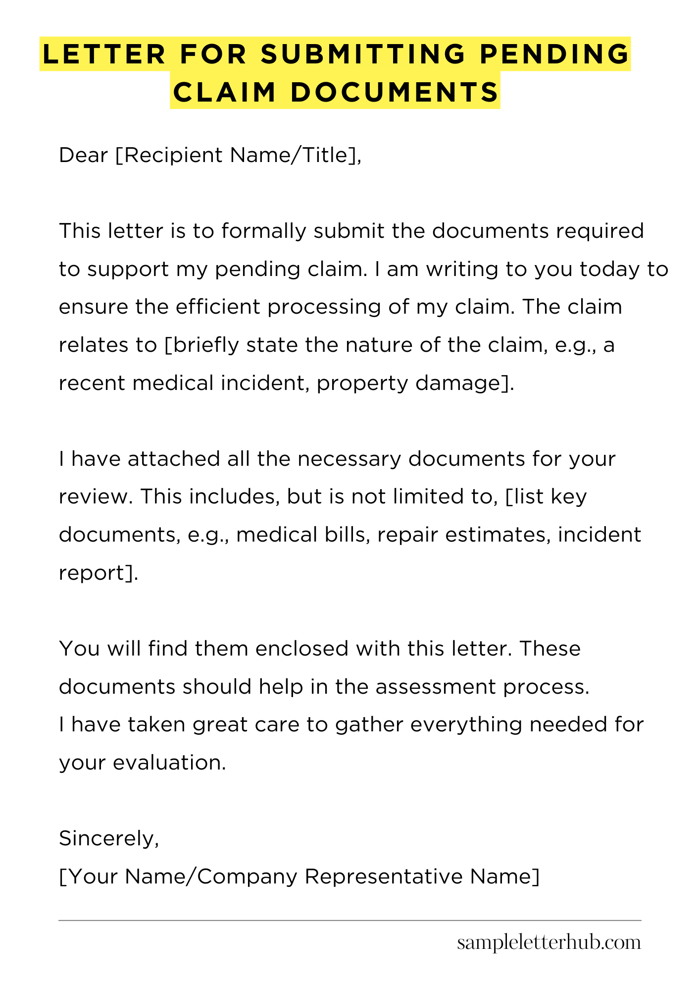Letter for Submitting Pending Claim Documents
