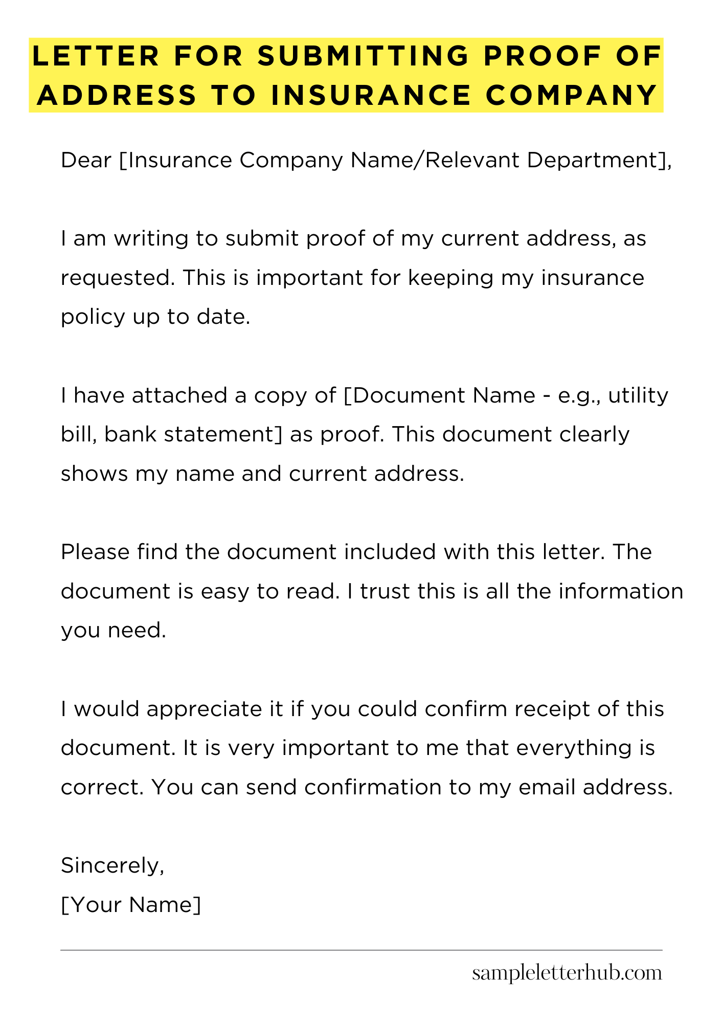 Letter for Submitting Proof of Address to Insurance Company