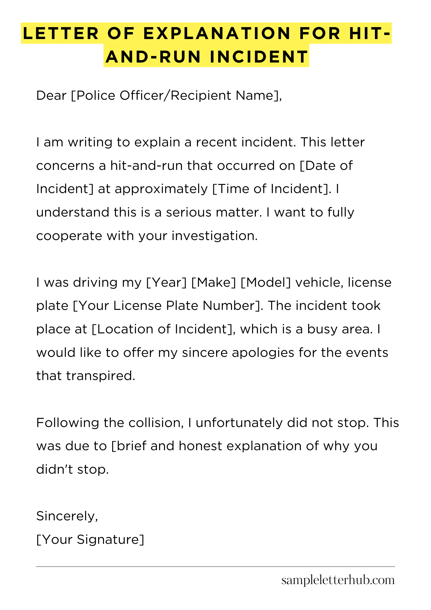 Letter of Explanation for Hit-and-Run Incident