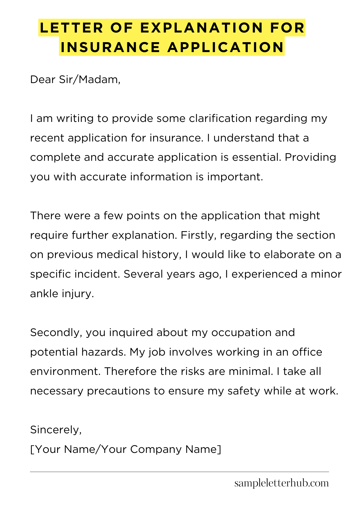 Letter of Explanation for Insurance Application
